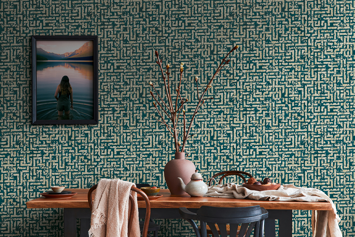 Papier peint Graphique Effet Vieilli canard et doré - My Home My Spa d'A.S. Création | Réf. SP15861