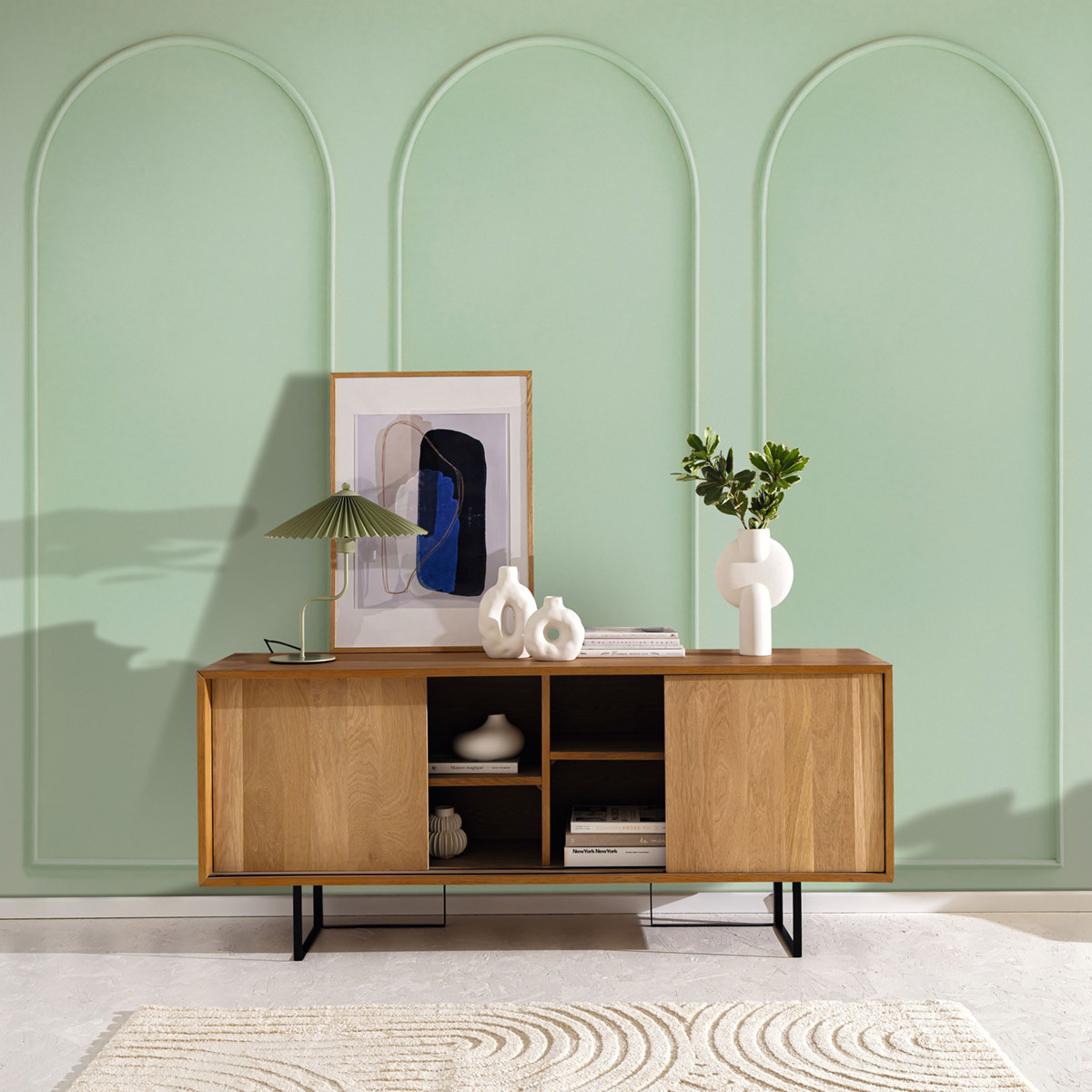 Papier peint panoramique Arche en Moulure vert S 106X250 - Reliefs de Casélio | Réf. RLF106347040