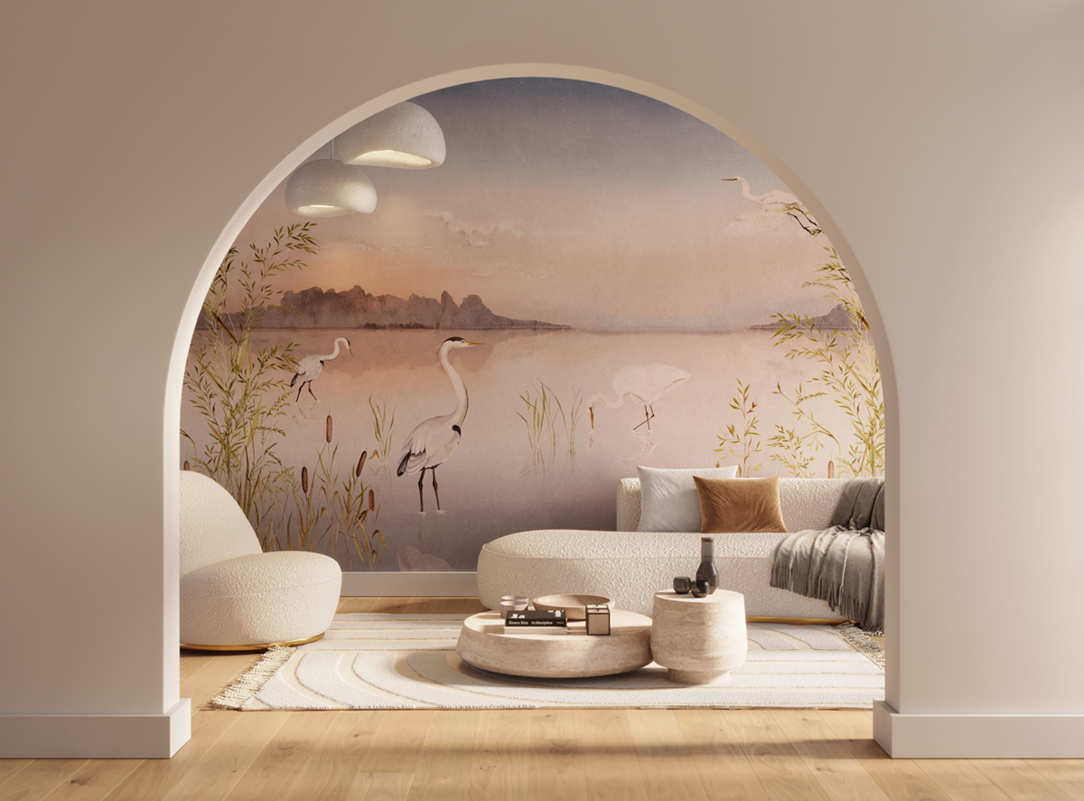 Papier peint panoramique Grue Marais Sauvage L rose 400X310 - Wonderwalls 2 de Casadéco | Réf. WDWD200034312