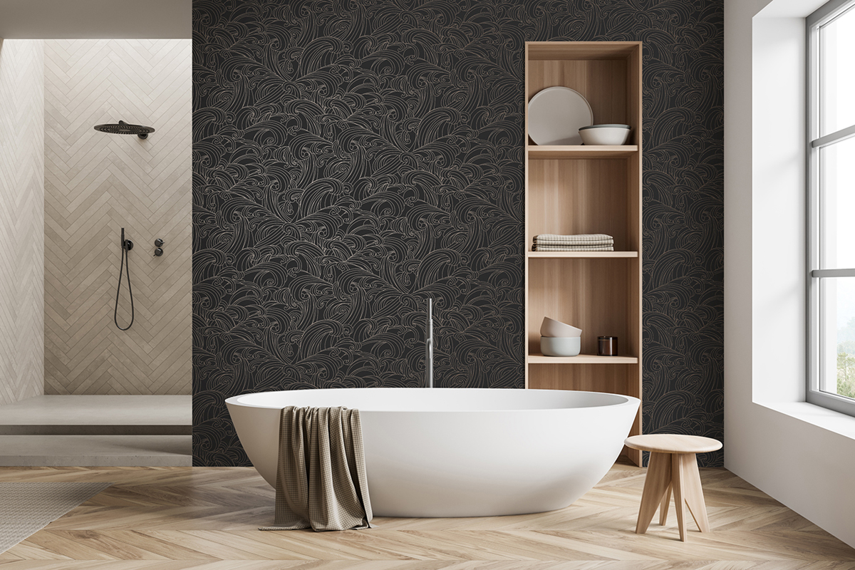 Papier Peint Mer Big Wave noir mordoré - Elégance d'Ugépa | Réf. UGP-M62919