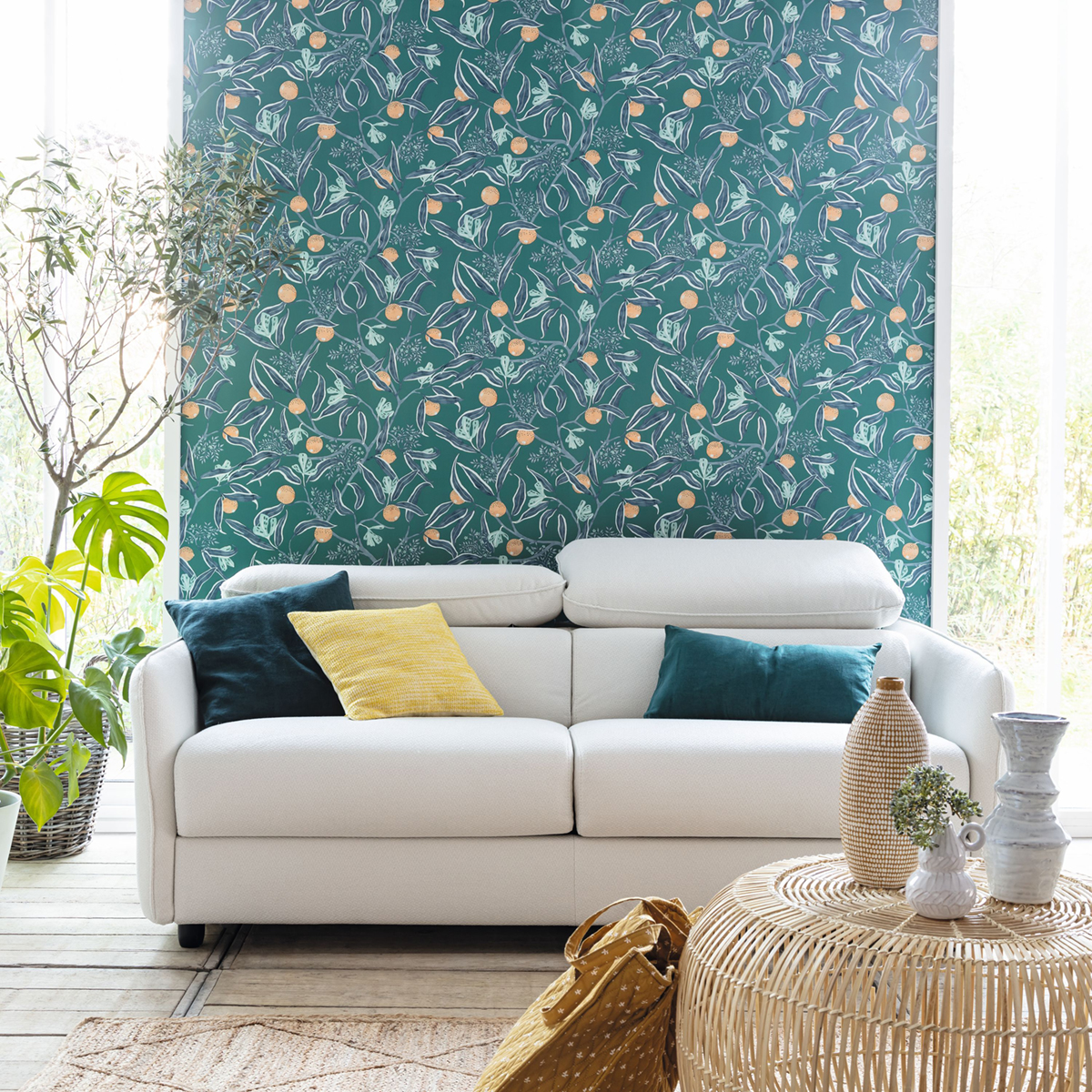 Papier peint Fruit Eurydice bleu paon - Danae de Casélio | Réf. DAE103616066