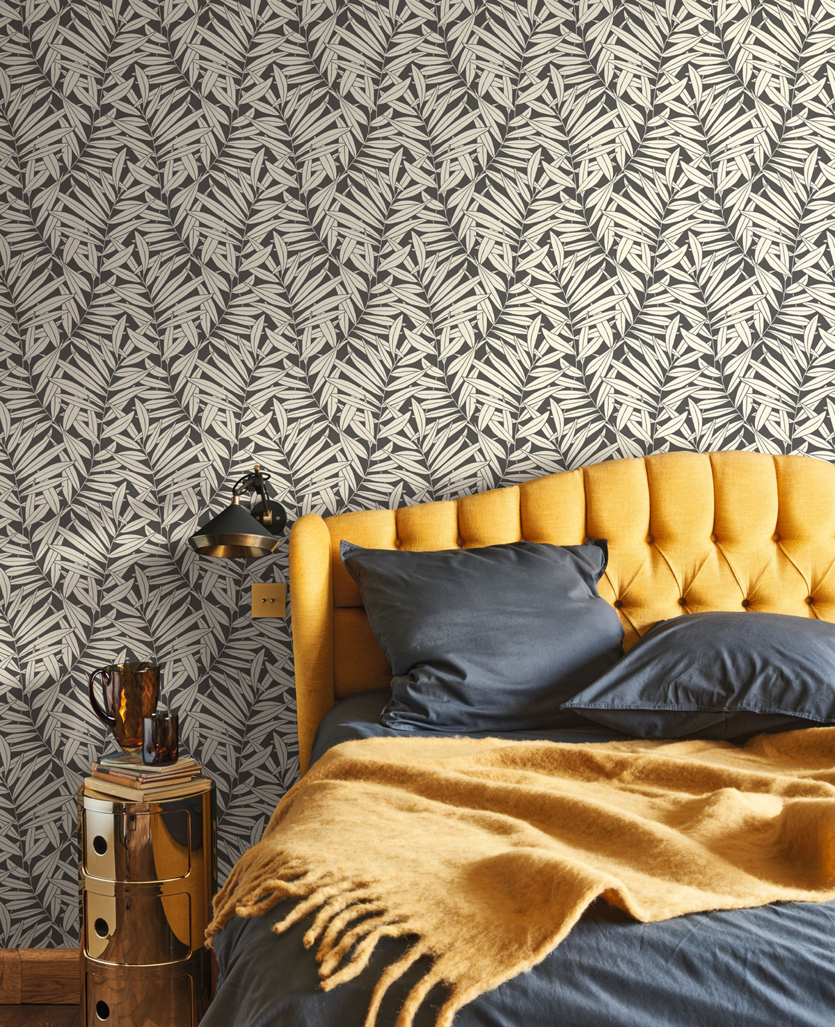 Papier peint Feuillage Preston noir blanc irisé - Derby de Casadéco | Réf. DERB89319144