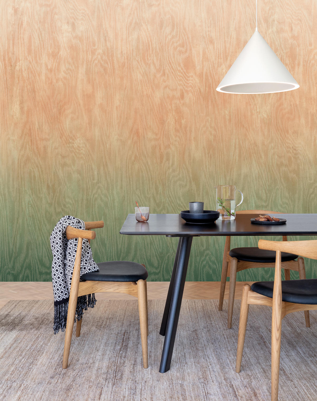 Papier peint panoramique Dégradé Moiré Bois corail vert - B H260 - Wall Designs IV de Masureel | Réf. MAS-DG4MOI1082-260