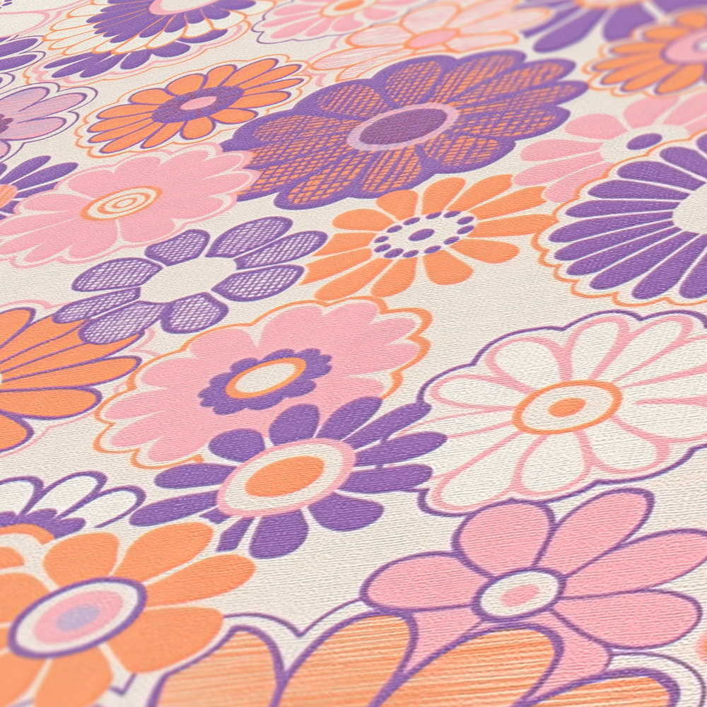Papier peint Marguerite Vintage violet rose orange - Retro Chic d'A.S. Création AMB4 | Réf. AS-395351
