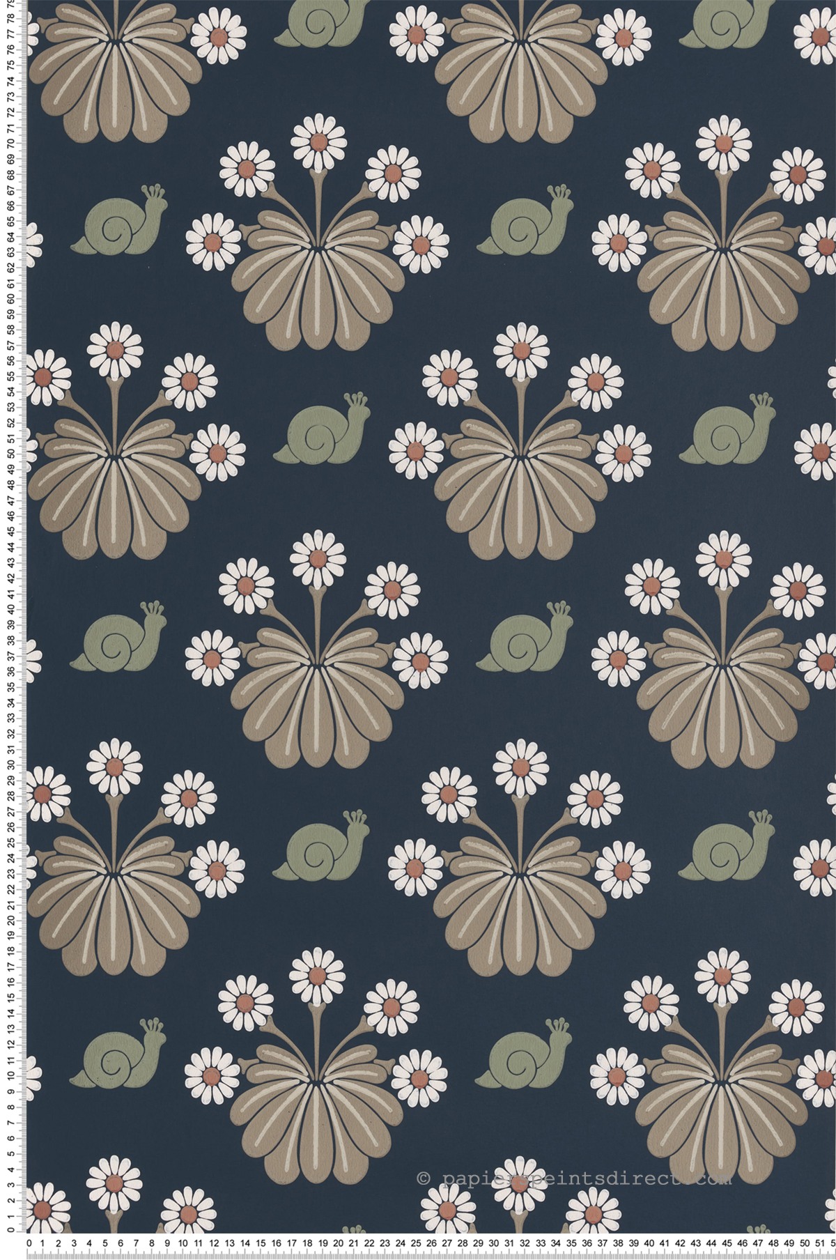 Papier peint escargot Burges Snail Dark Blue - National Trust Papers 2 de Little Greene | Réf. 0260BUDARKZ