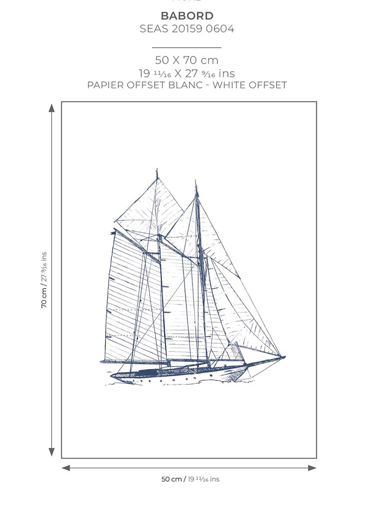 Affiche Babord 50x70 bleu marine - Seaside de Casadéco AMB7 | Réf. SEAS201590604