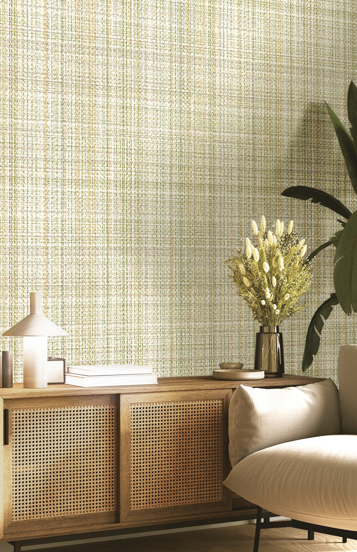 Papier peint Tissage Effet vert ocre - Jaipur de Montecolino | Réf. MC-26465