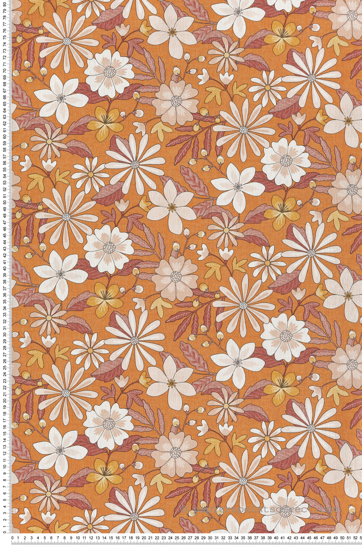 Papier peint Fleurs Vintage Emy rose orange - Twist de Casélio | Réf. TST106463142