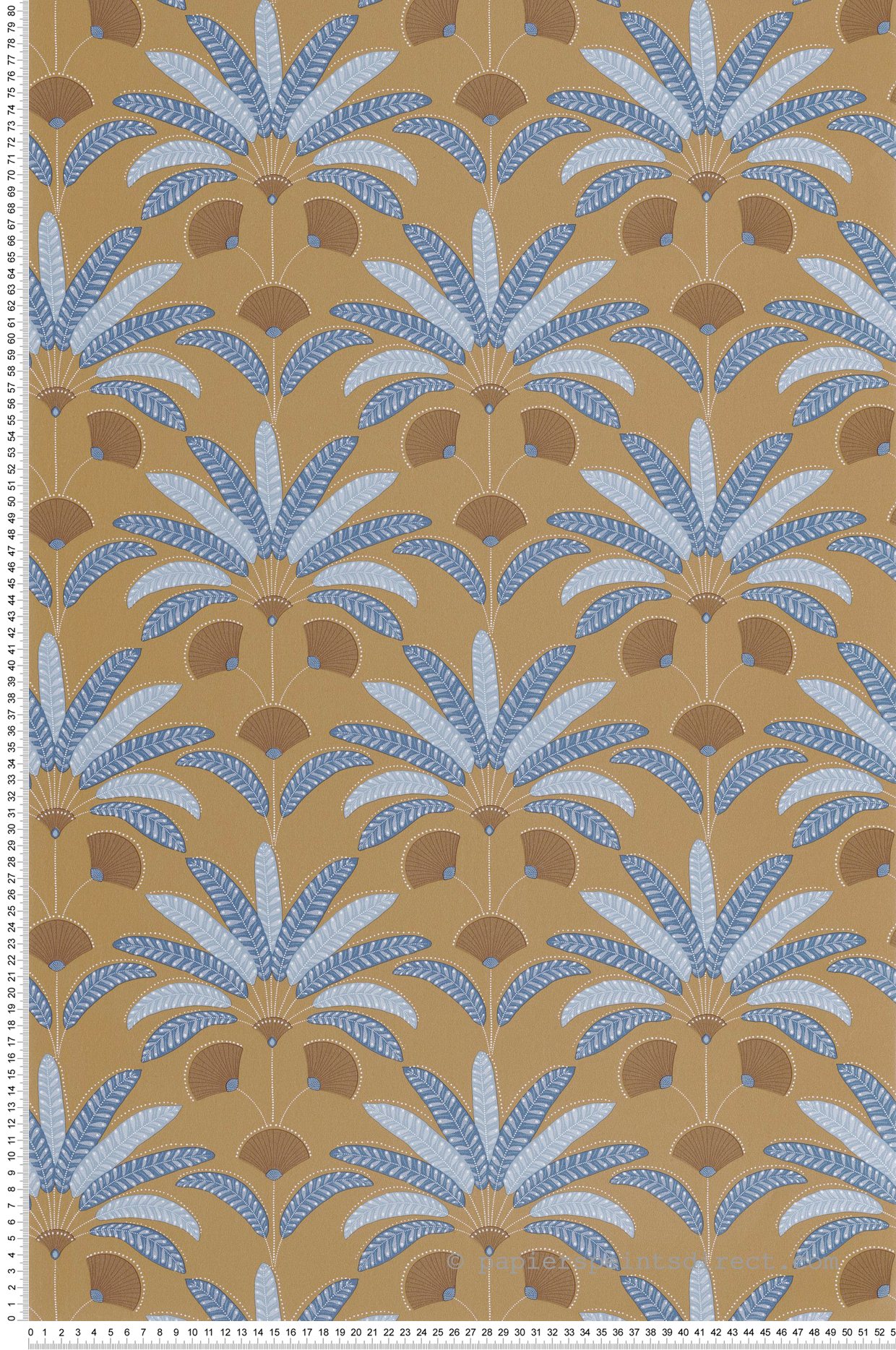 Papier peint Palmier Art Déco Gisele camel bleu - Maison Siméon de Casélio | Réf. MSI107400728