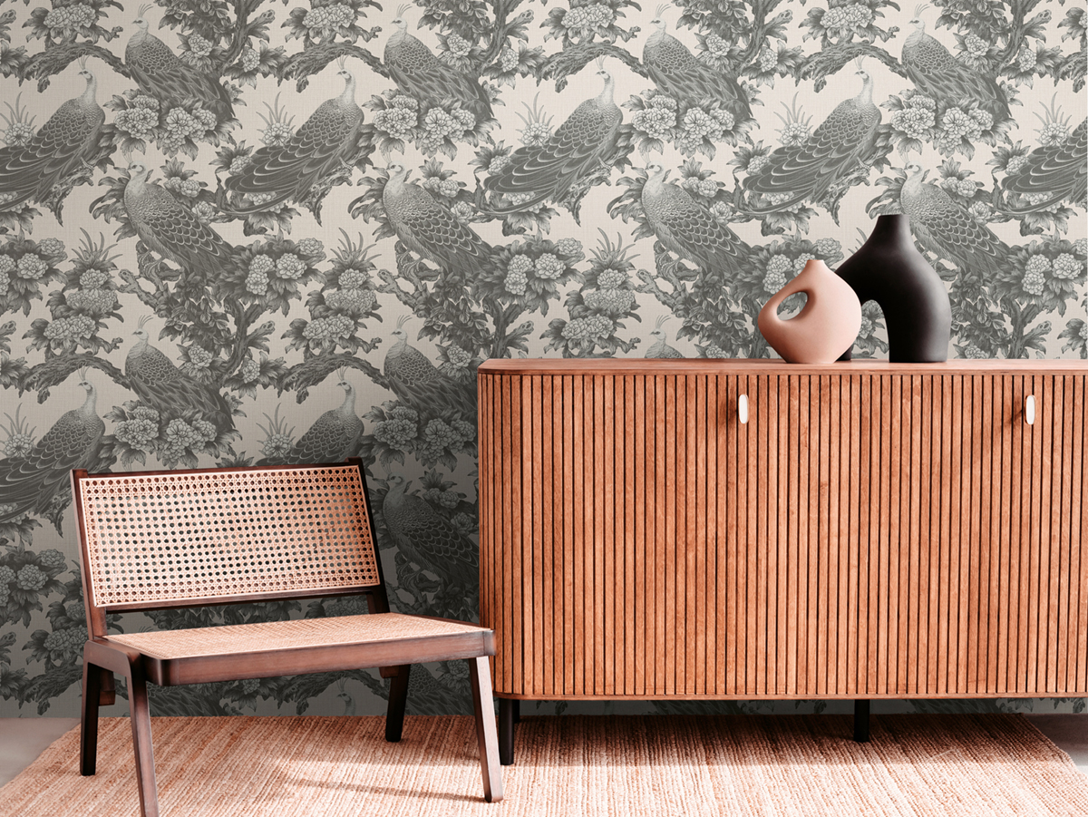 Papier peint Jardin Paon écru anthracite - Metropolis Michalsky 6 de Livingwalls AMB2 | Réf. AS-399823