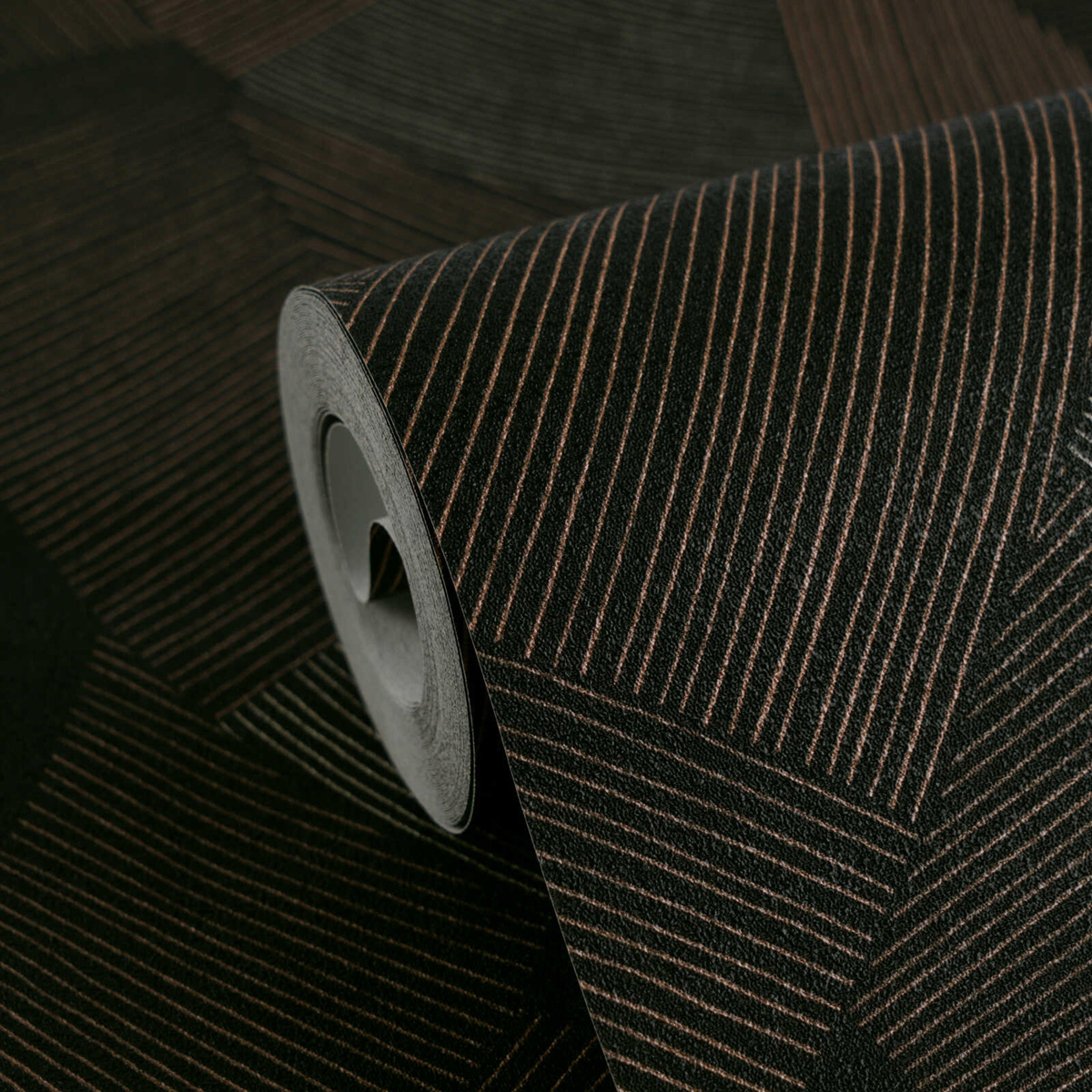 Papier peint Géométrie Rayé Calley noir marron - Cuba 2 d'A.S. Création ROLL | Réf. AS-791605