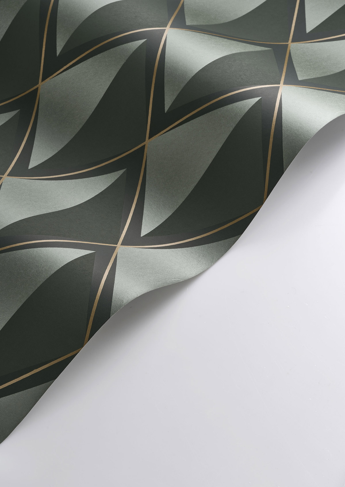 Papier peint Géométrie 3D Chaplin vert sapin irisé - Années Folles de Casadéco AMBV | Réf. ANFO201087777