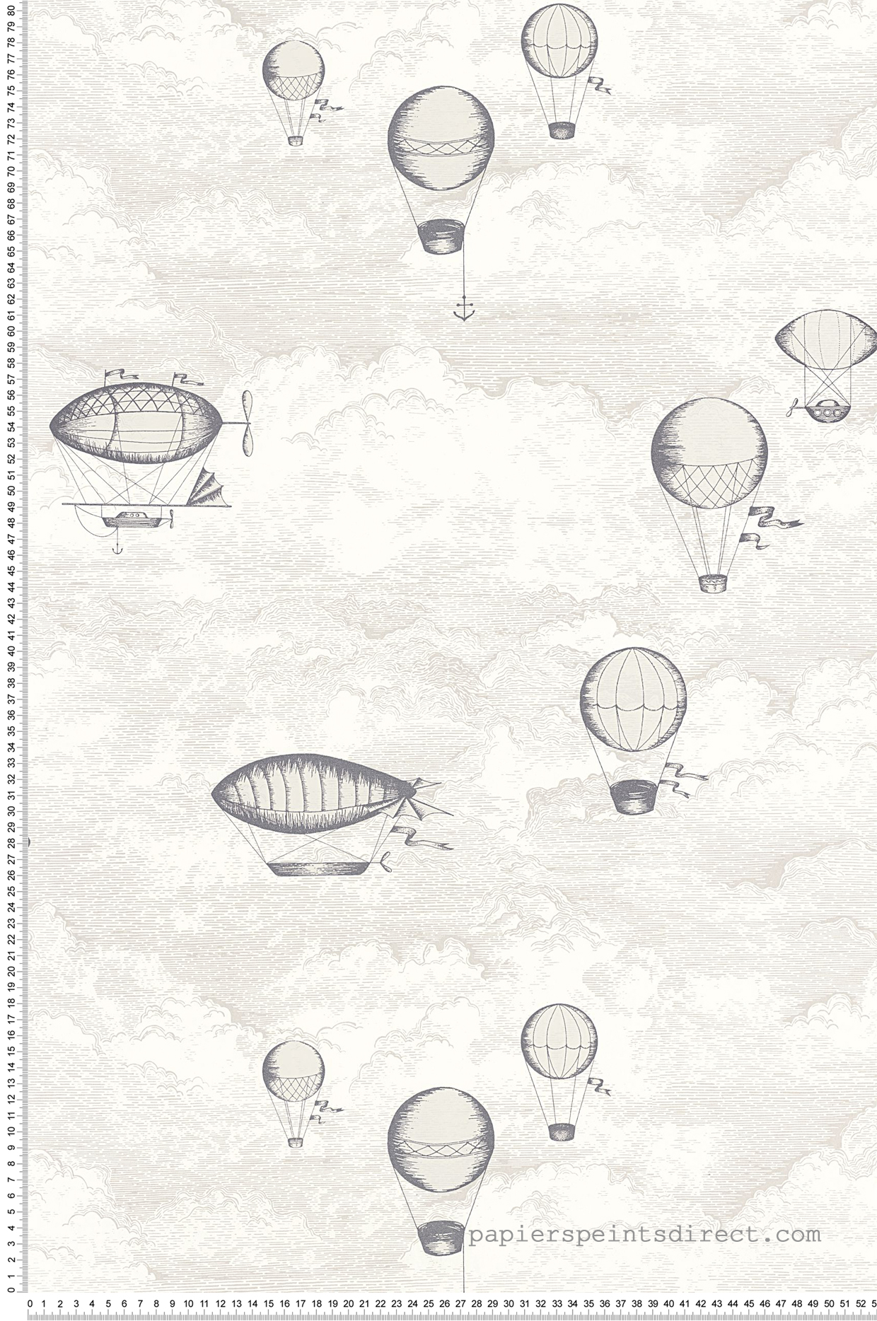 Papier peint Nuage et Montgolfière Expedition blanc et gris irisé - Voyage Onirique de Casadéco | Réf. ONIR87289012