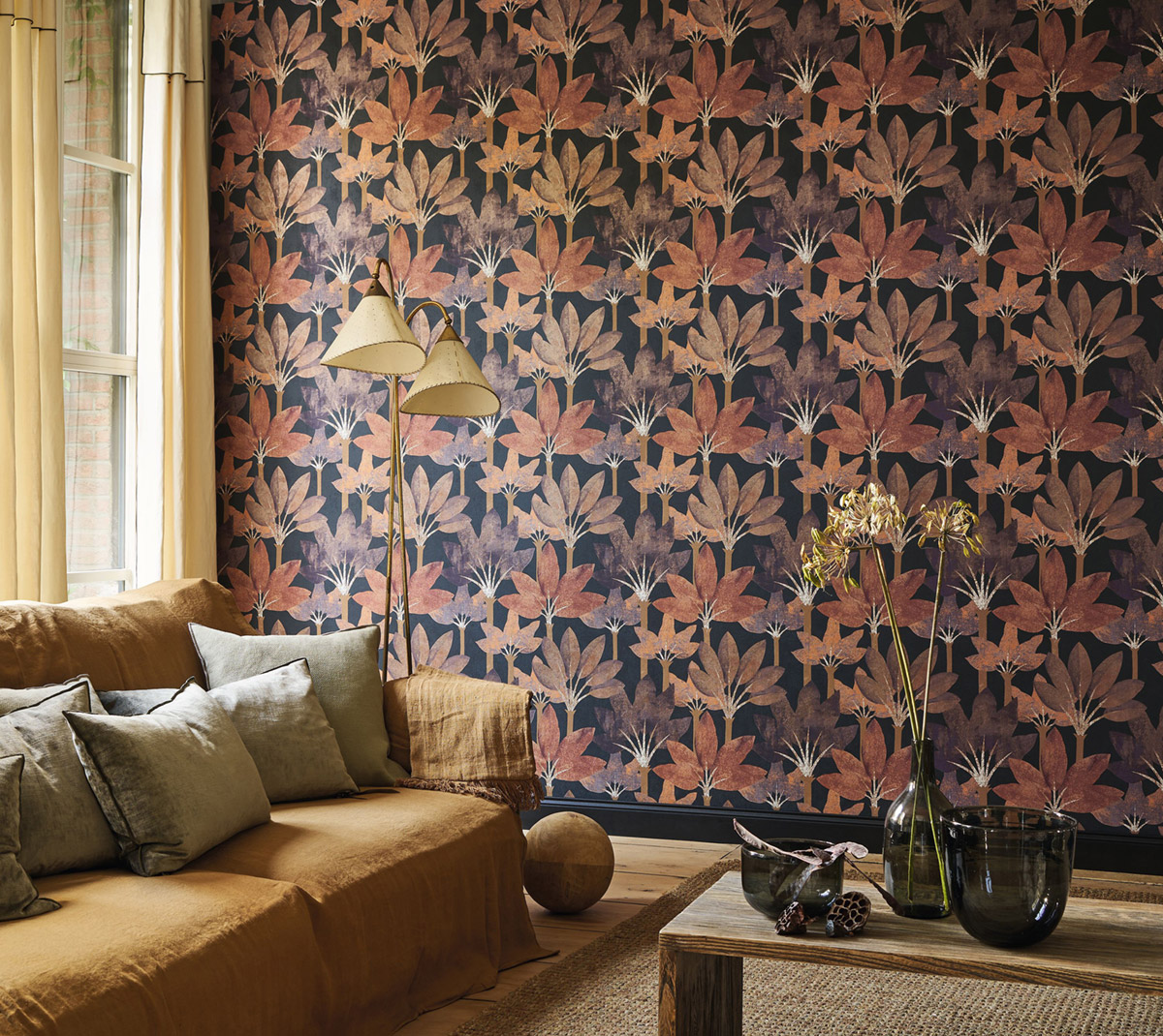 Papier peint Forêt Métallisé Babel bleu encre rouille - Babylone de Casadéco | Réf. BBLN89718644