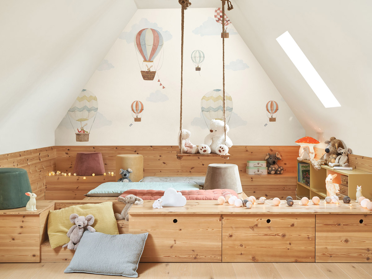 Papier peint panoramique Lapin Montgolfière Travel Around the World L 200X310 - Once Upon A Time 2 de Casadéco | Réf. OUTD200720304