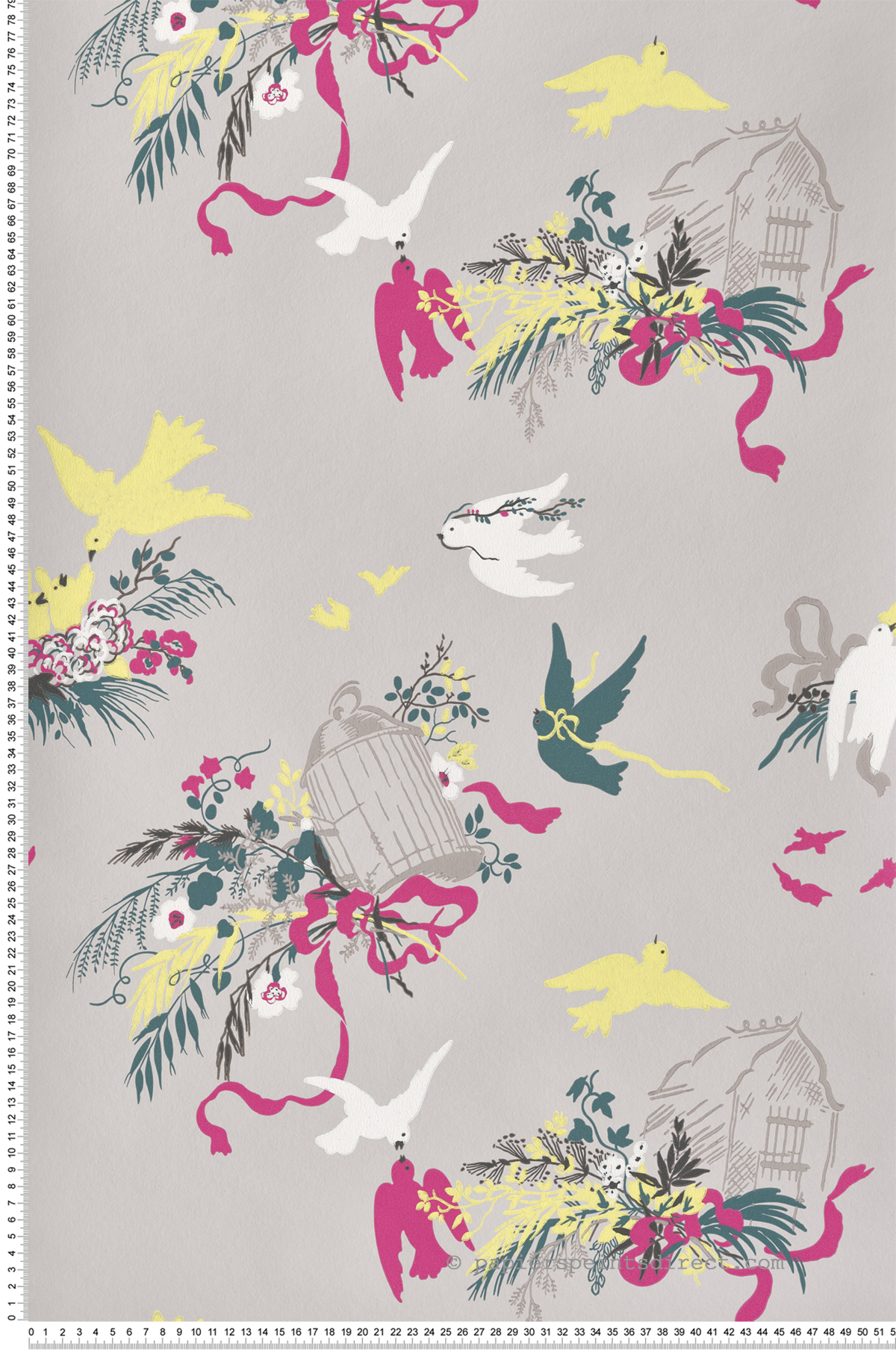 Papier peint Oiseaux Volières French Grey - National Trust Papers 3 de Little Greene | Réf. 0263VOFRENC