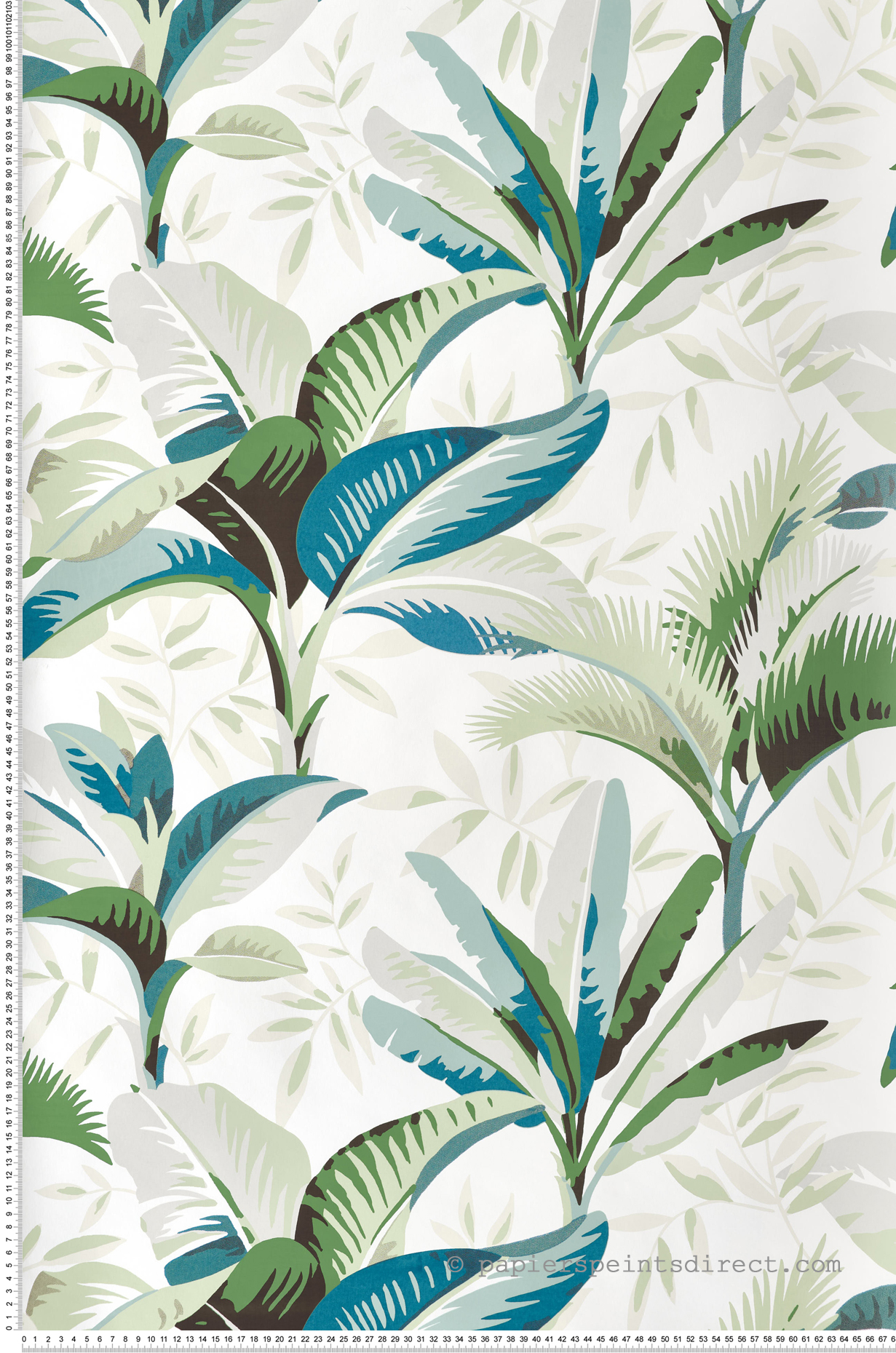 Papier peint Cime des Palmiers vert bleu - Greenhouse de York (Initiales) | Réf. INI-GO8202