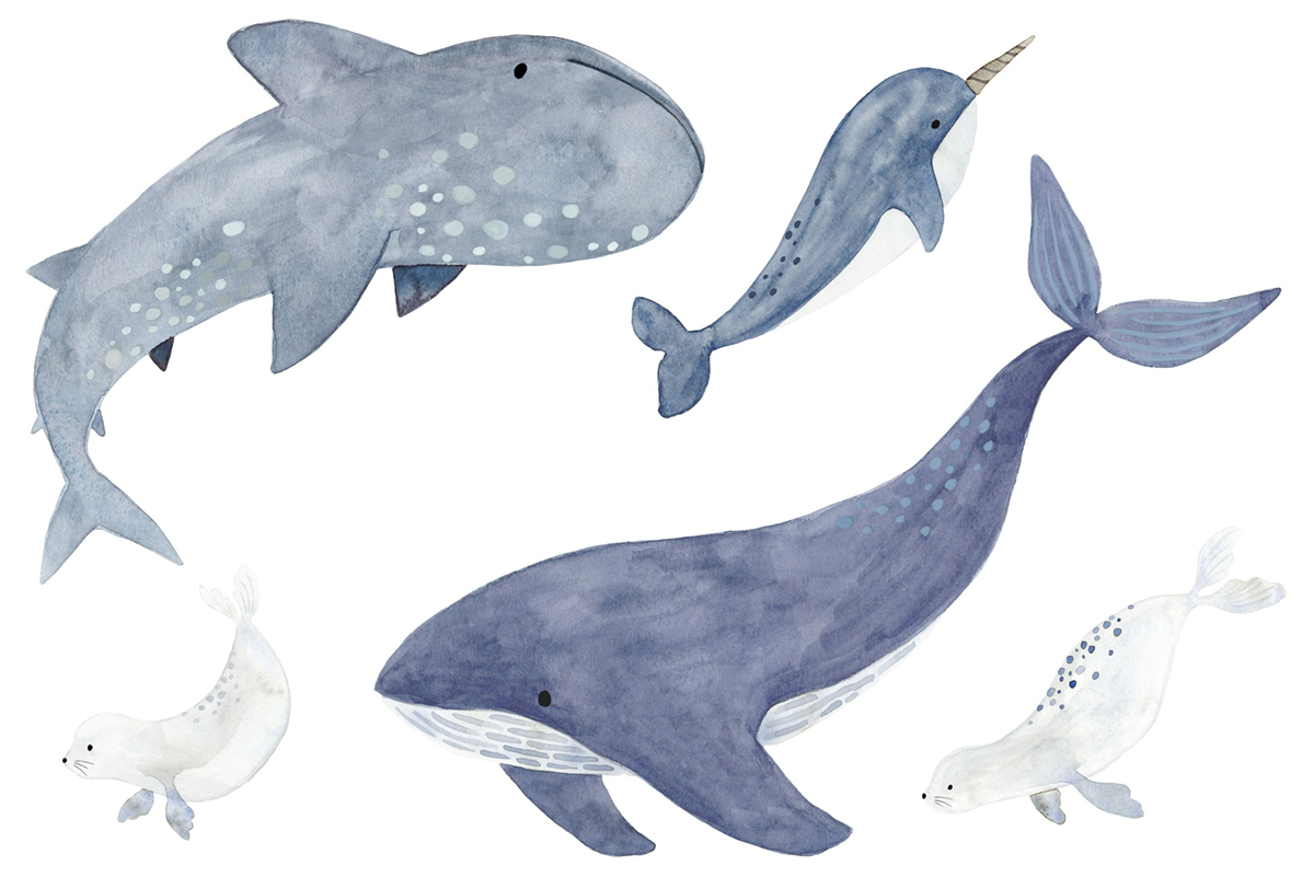 Papier peint pré-encollé Baleine Requin Sea Life bleu - Once Upon A Time 2 de Casadéco | Réf. OUTD200896505