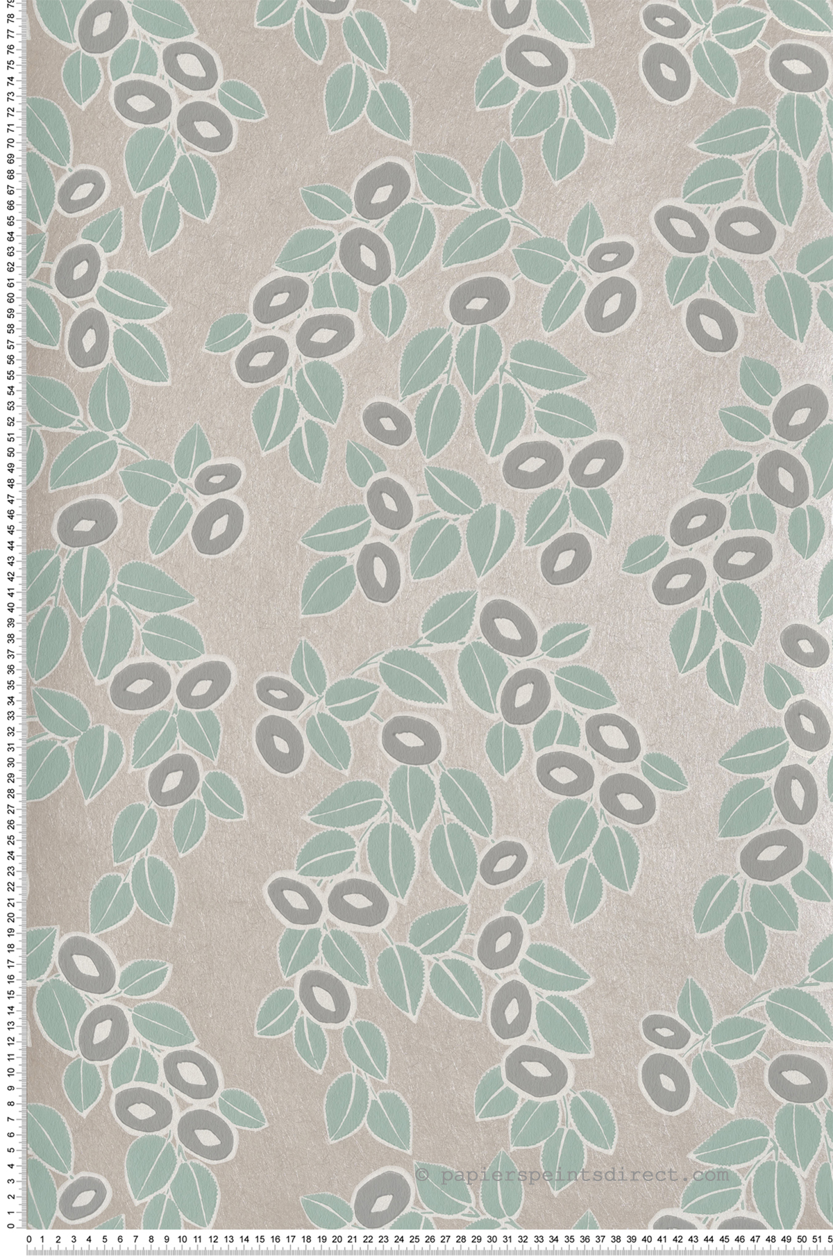 Papier peint Feuillages Fruités argenté - Elodie 1838 Wallcoverings d'Initiales | Réf. INI-90713604