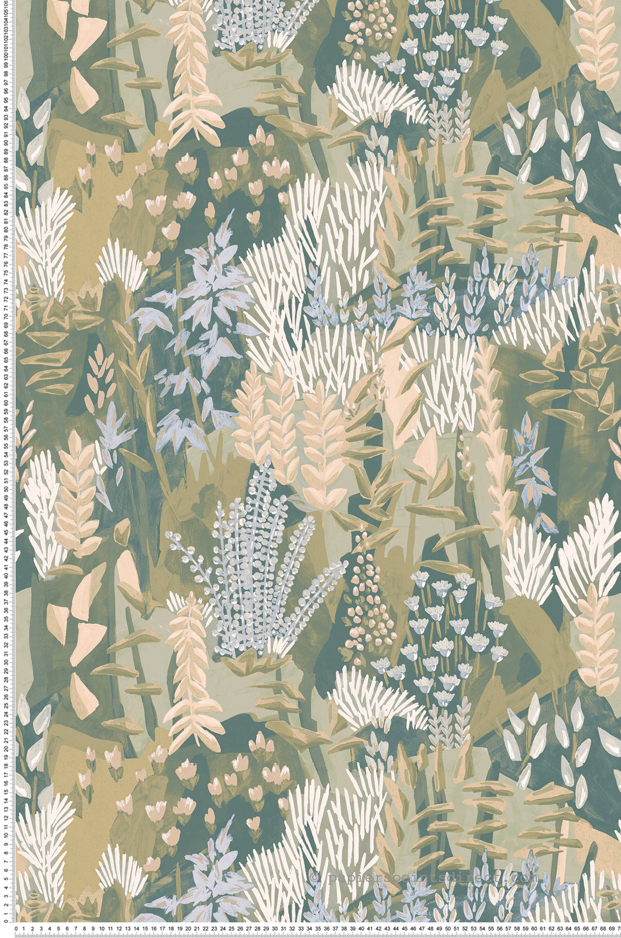 Papier peint Jardin Fleuri Erica vert sauge bleu - Jardin Félicia de Casamance | Réf. CAS-76570100