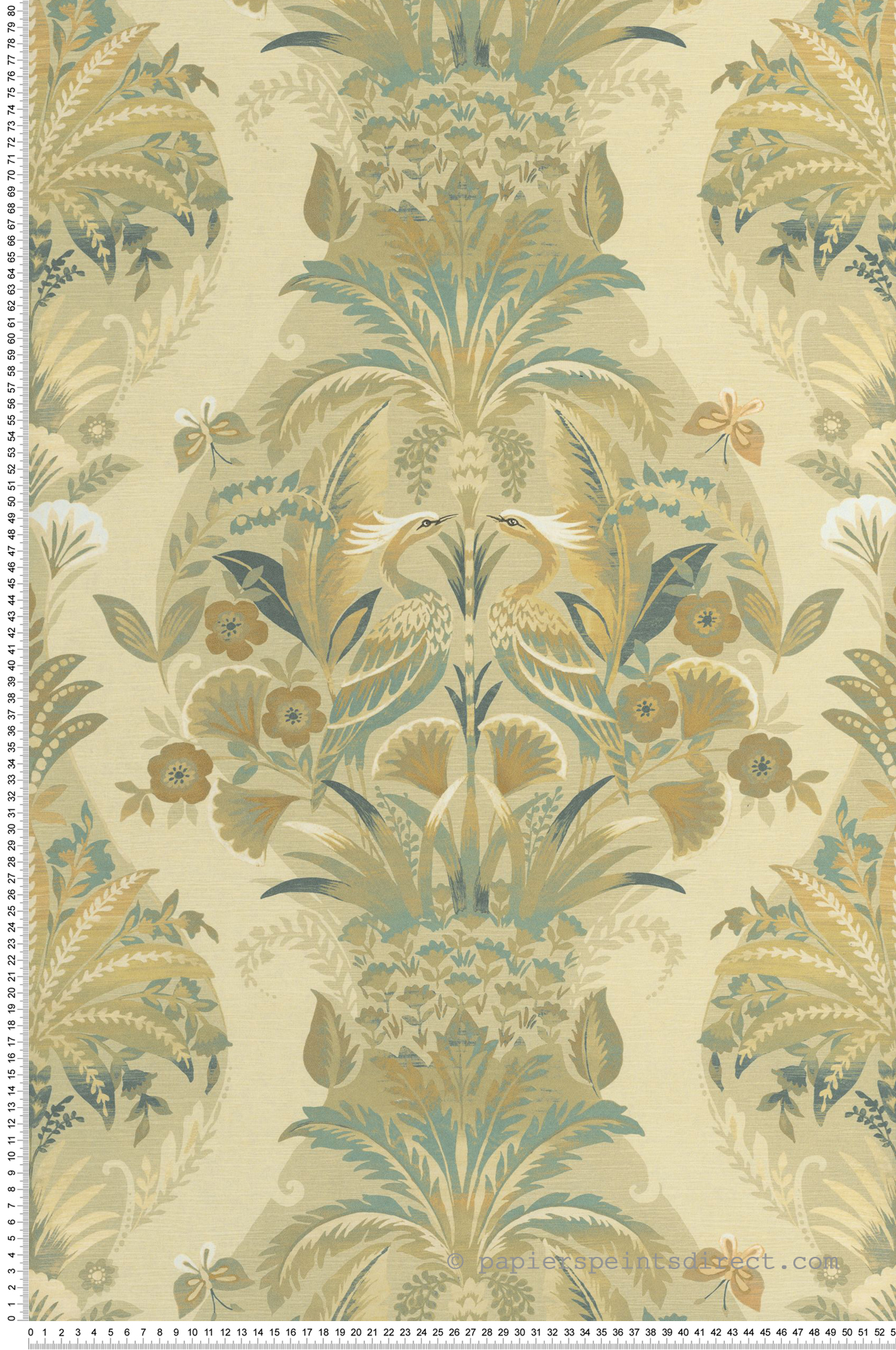 Papier peint Baroque Oiseau Whisper pistache - Heritage de Casadéco | Réf. HETA201227293