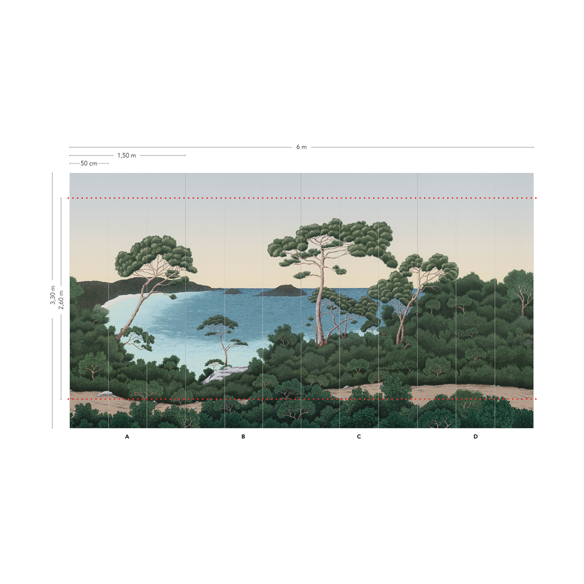 Papier peint panoramique Paysage Marin Port-Cros Original A+B+C+D - 1/2/3/4/5/6/7/8/9/10/11/12 - Isidore Leroy