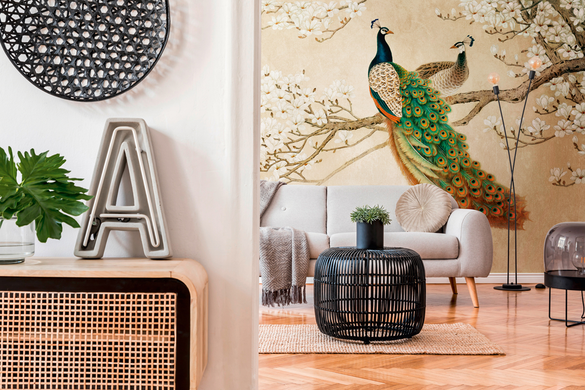 Papier peint panoramique Paon Branche de Cerisier - The Wall d'A.S. Création AMB | Réf. AS-382361