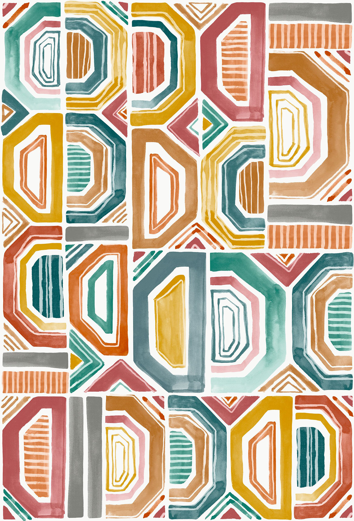 Papier peint panoramique Géométrique Bogolan multicouleurs - Karabane de Casamance | Réf. CAS-75194090