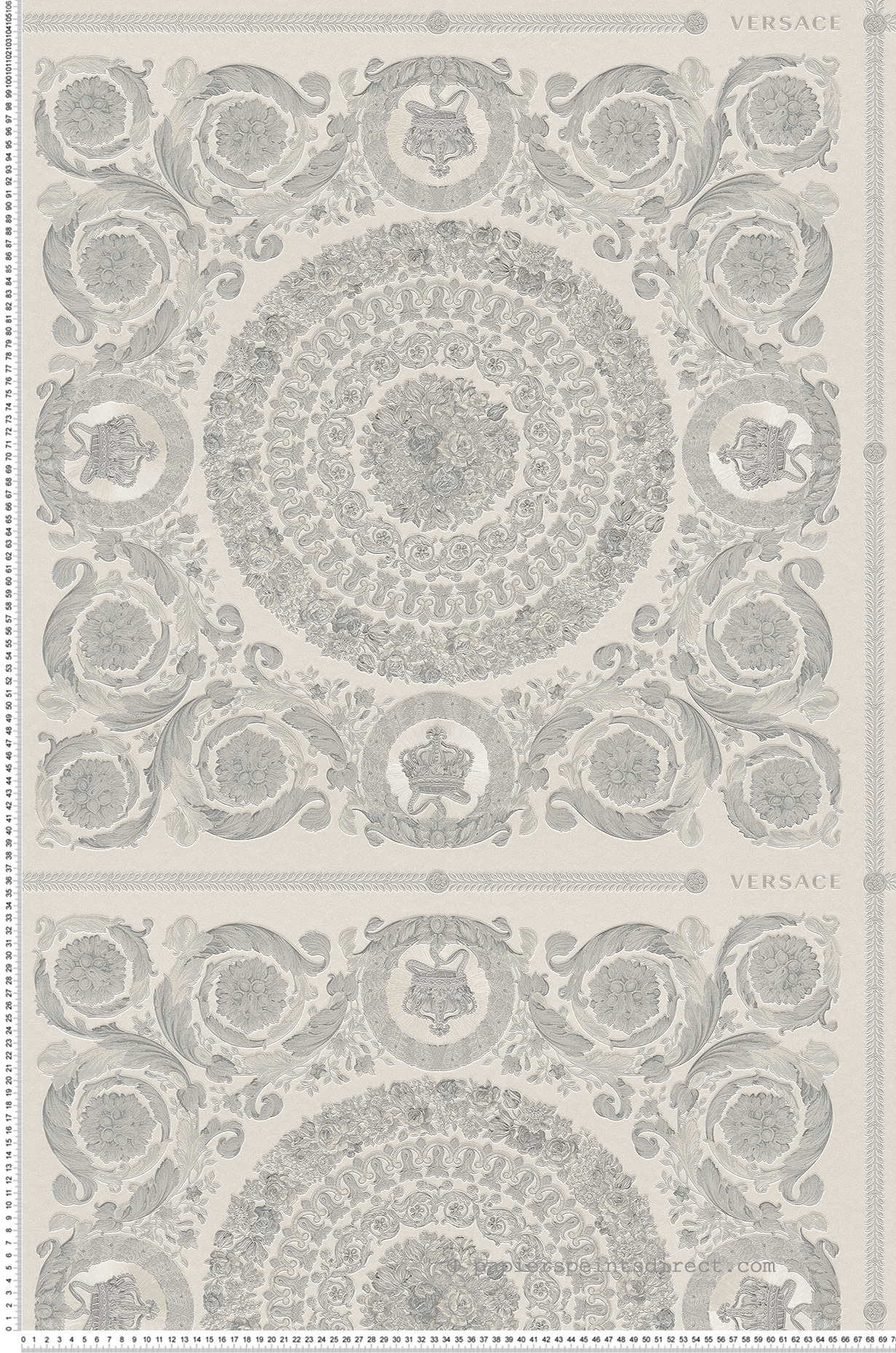 Papier peint Baroque Soie Fleurie perle argenté - Versace de Montecolino | Réf. MC-37055-5