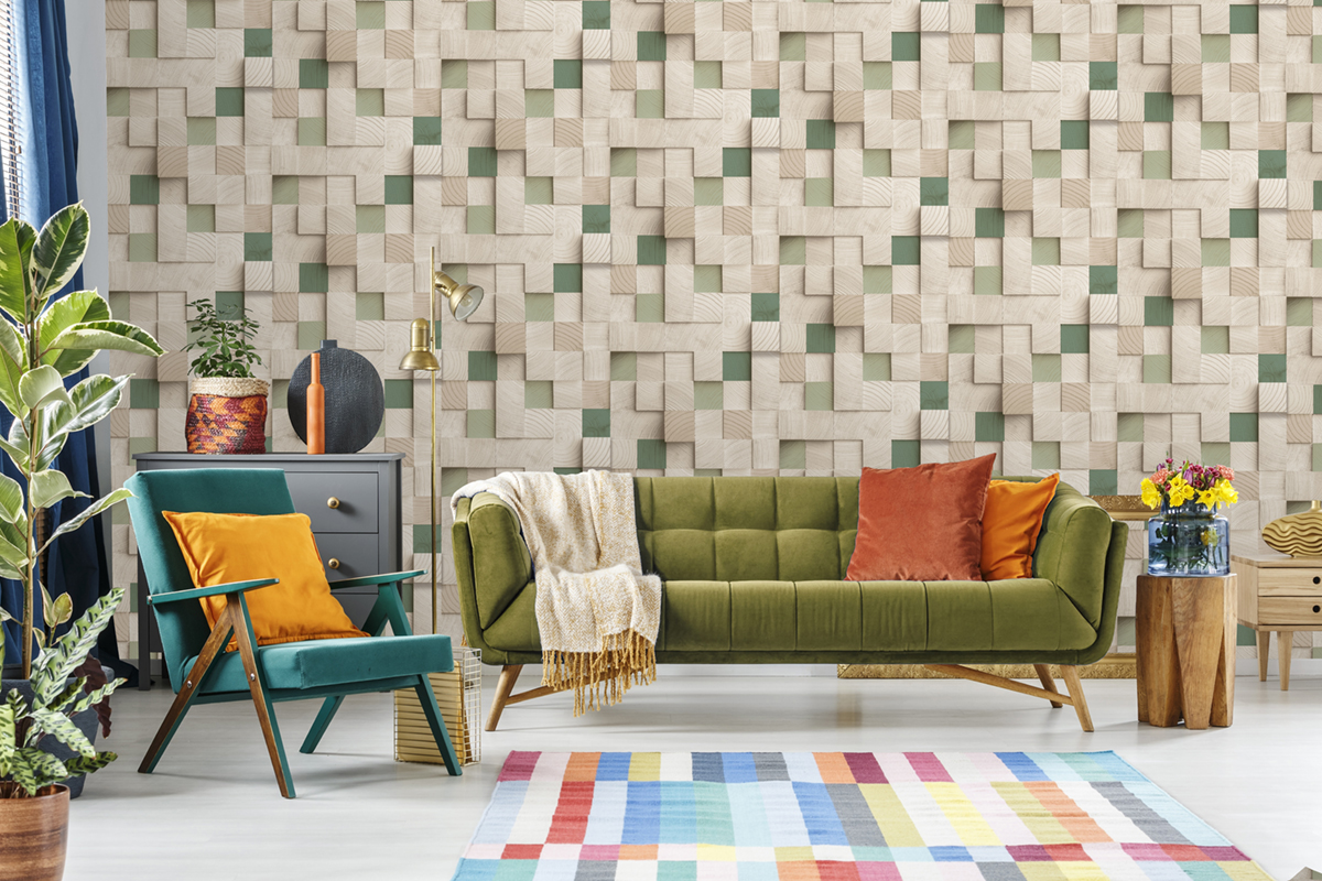 Papier Peint Cube Bois vert - Artifice d'Ugépa | Réf. UGP-M80104