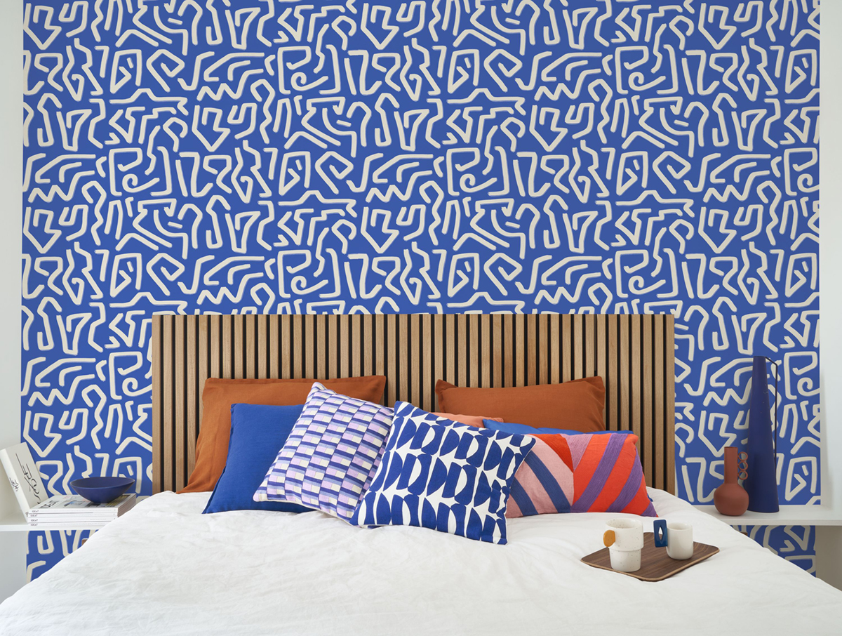 Papier peint Tracés Abstraits Symbol bleu lin - Milano Sixties de Casadéco | Réf. MISI89356606