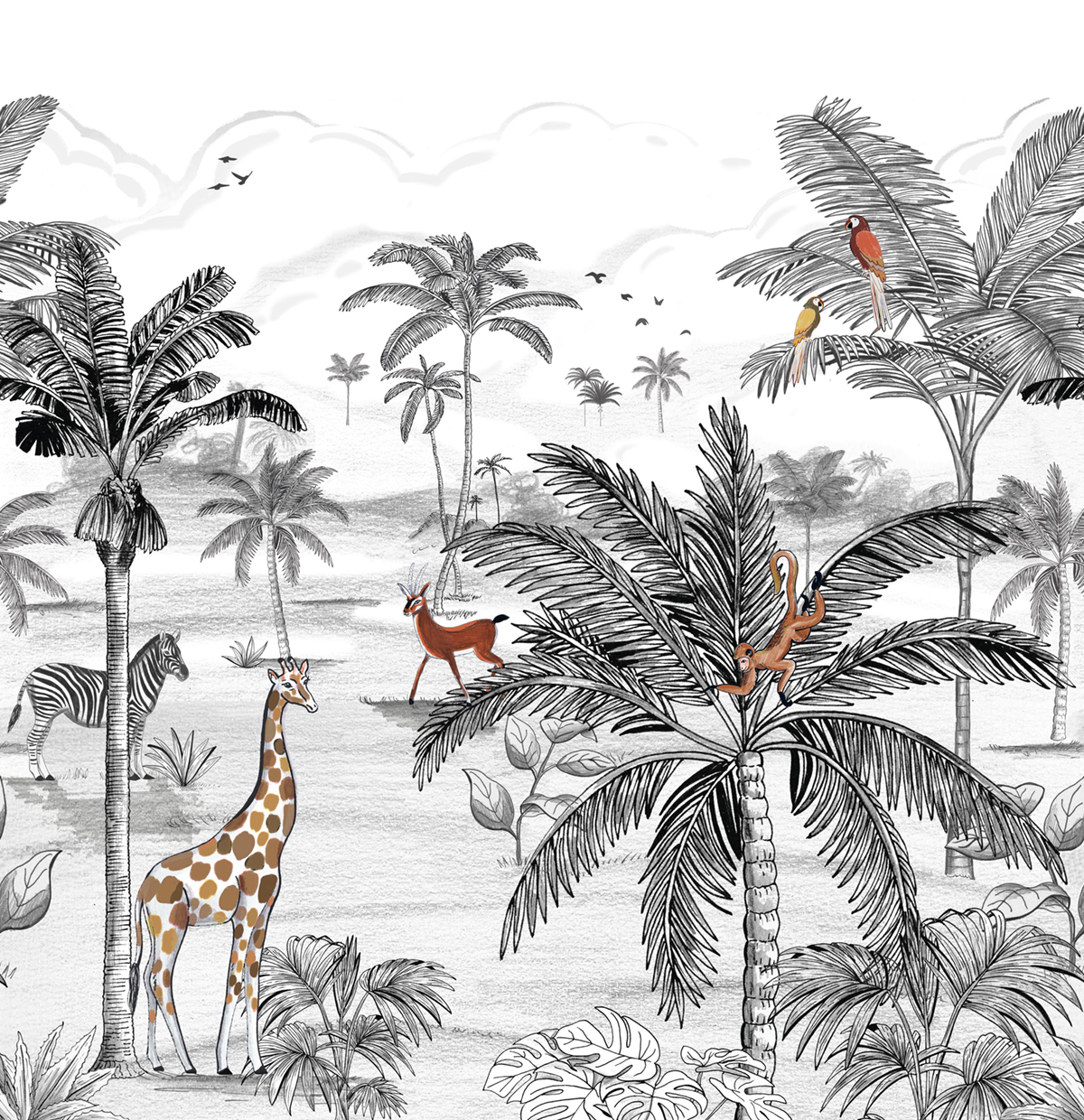 Papier peint panoramique Girafe Monde de la Jungle noir L 300X310 - Les Minis Mondes de Casélio | Réf. MNM105789009