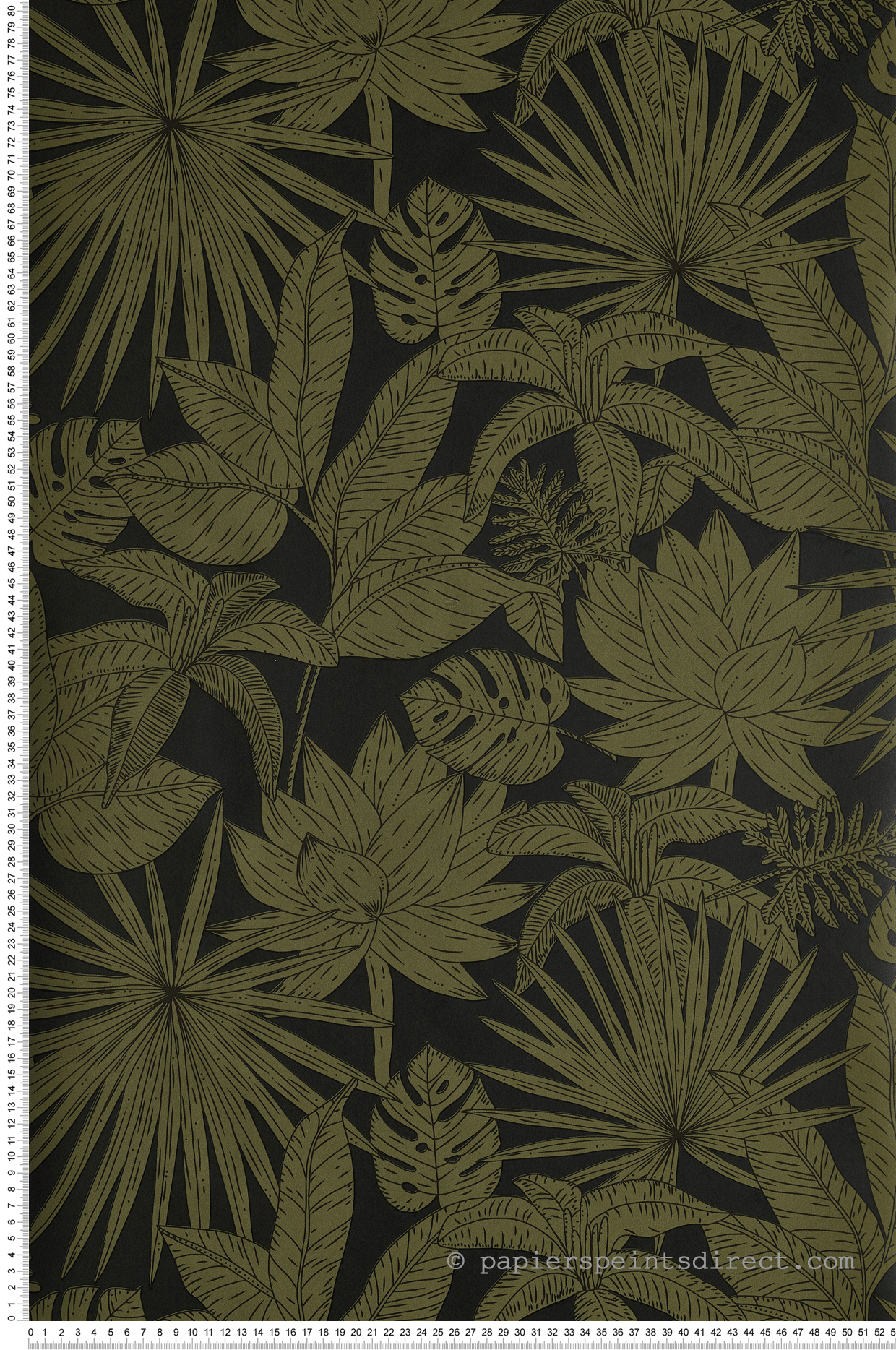Papier peint jungle Feuilles Hawai noir/vert kaki - L'odyssée de Casélio | Réf. OYS101437402