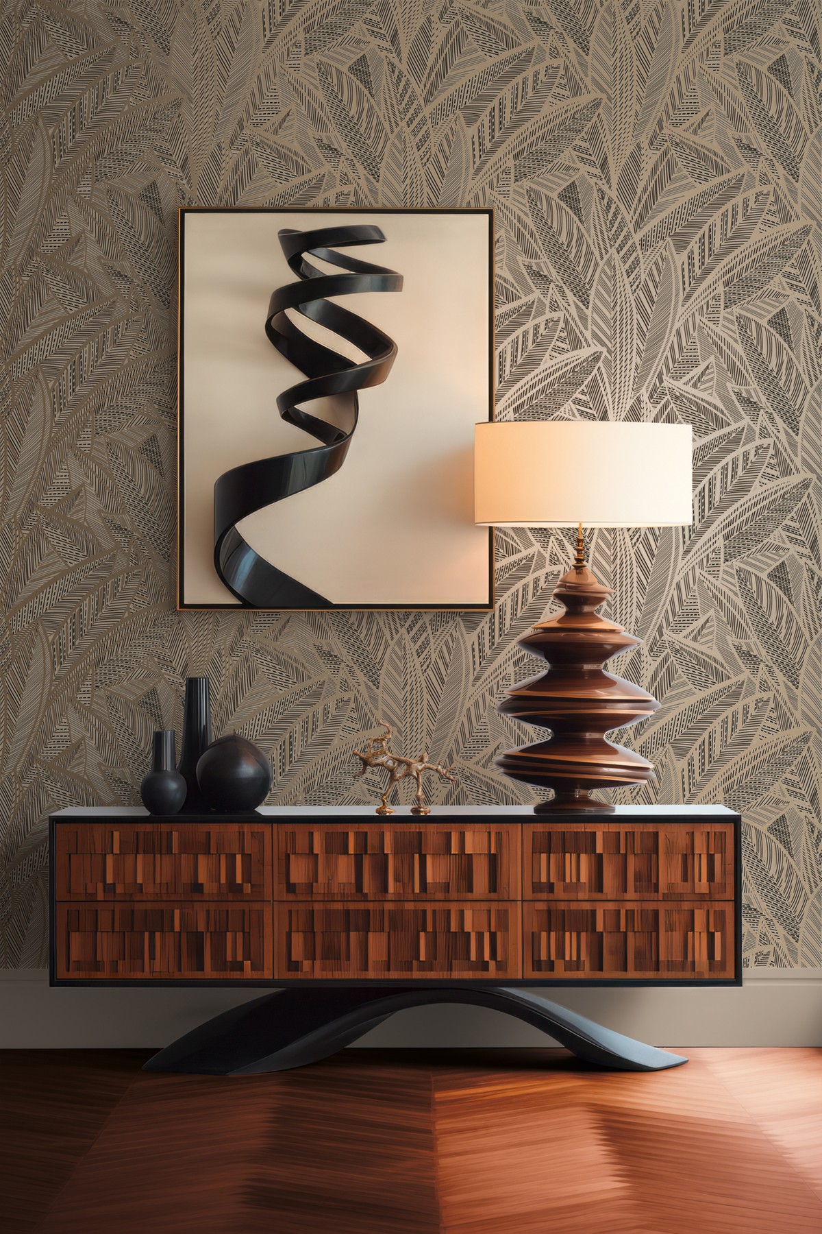 Papier peint Feuille Art Déco ficelle doré - French Affair d'A.S. Création AMB4 | Réf. AS-399332