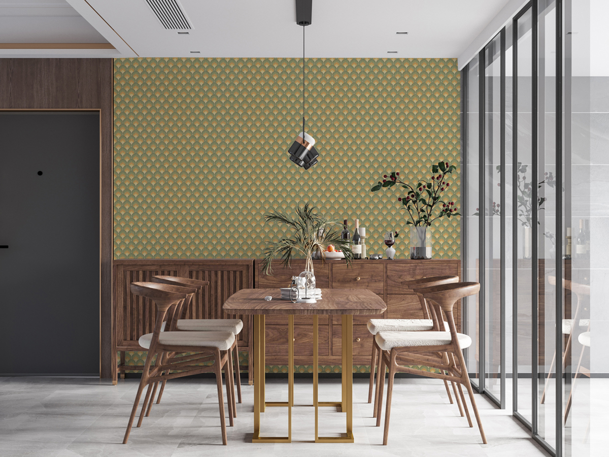 Papier peint Ecailles Vintage vert jaune - Retro Chic d'A.S. Création | Réf. AS-395381