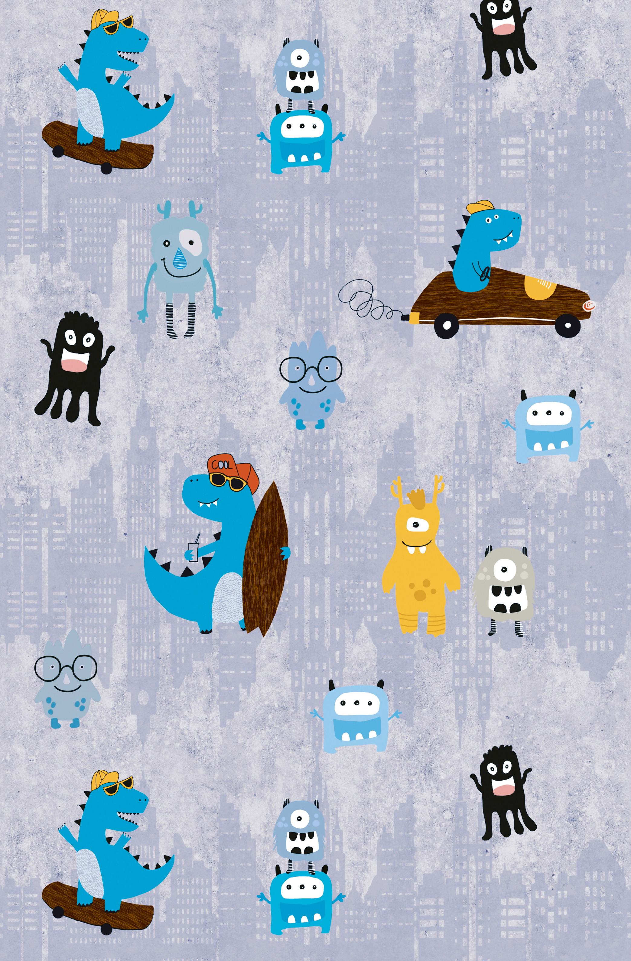 Papier peint enfant Ville de Monstres bleu - Little Love d'A.S. Création | Réf. SP15656