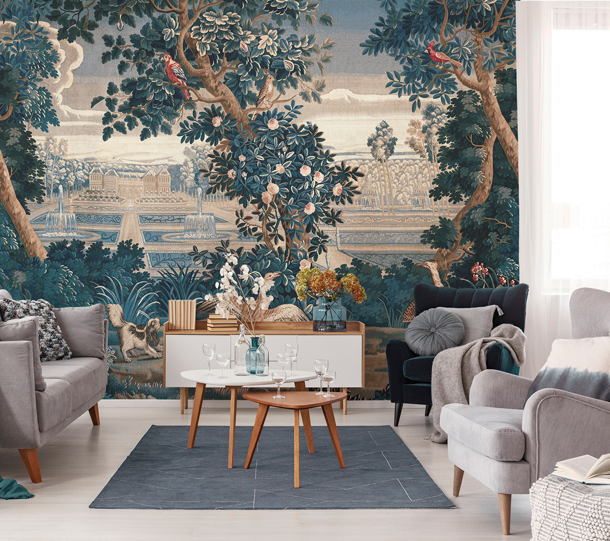 Papier peint panoramique Classique Tapestry bleu - Panorama 2 de Lutèce | Réf. LTC-PAN1642C