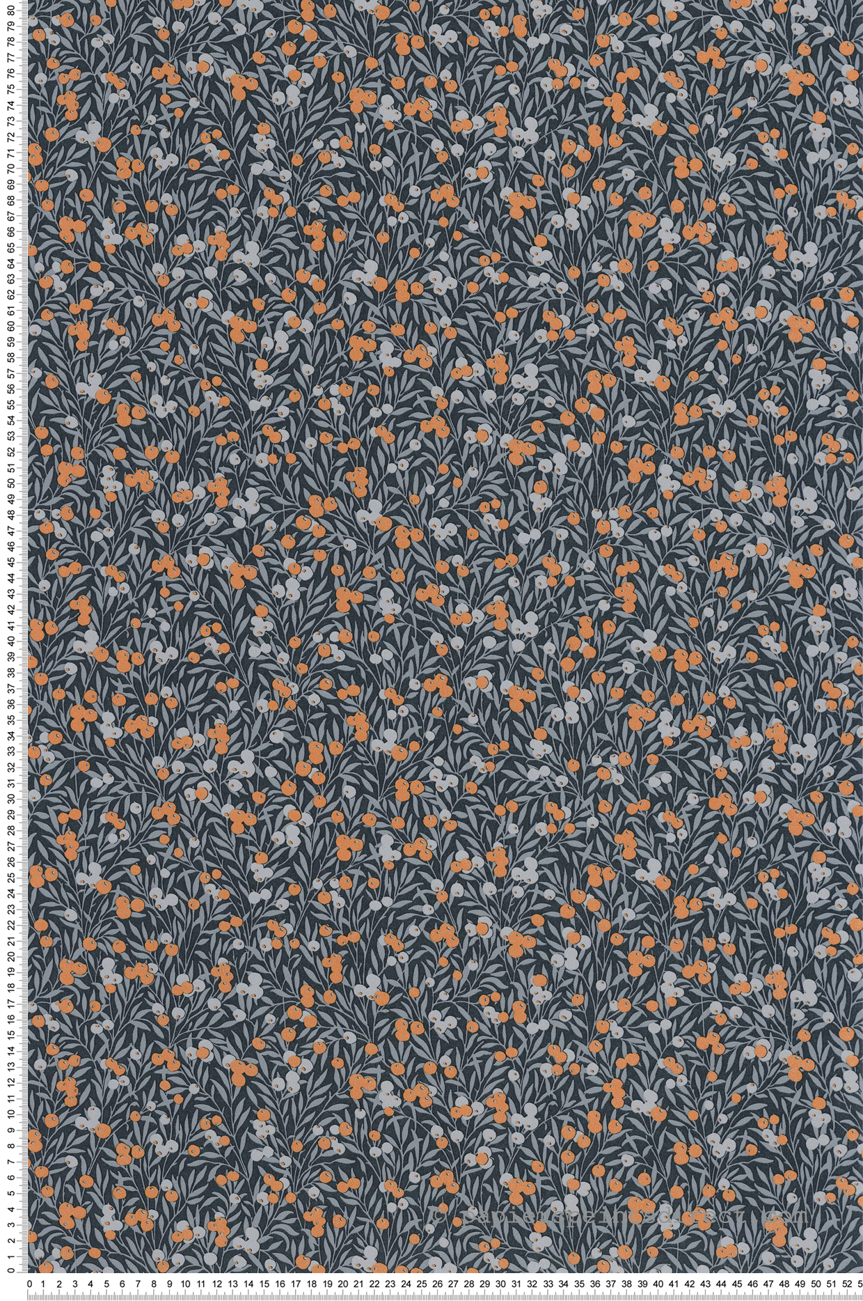 Papier peint Feuillage Cherry bleu nuit orange - Flower Market de Casadéco | Réf. FLOM89226515