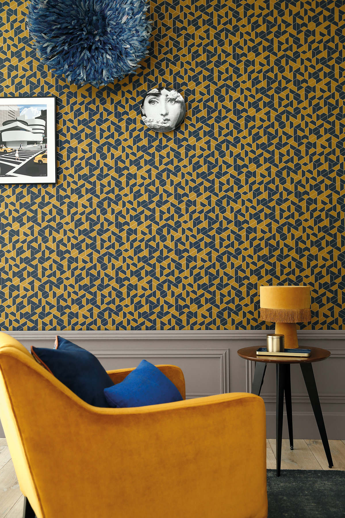 Papier peint Géométrique Mosaic moutarde - Delta de Casamance AMB  | Réf. CAS-74580408