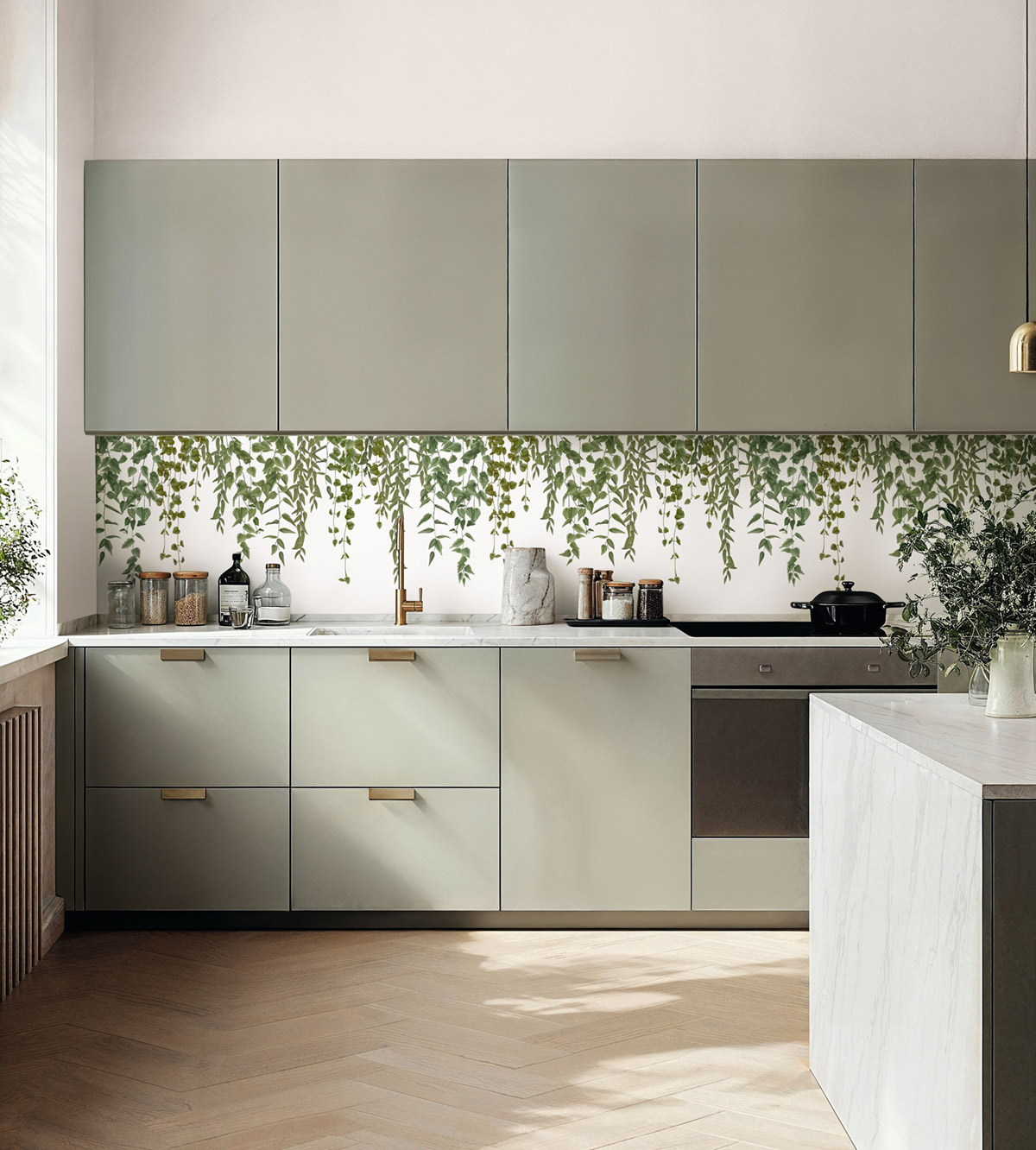 Papier peint Crédence Feuille Green Waterfalls vert - Kitchen Box de Casélio | Réf. KBO106950723