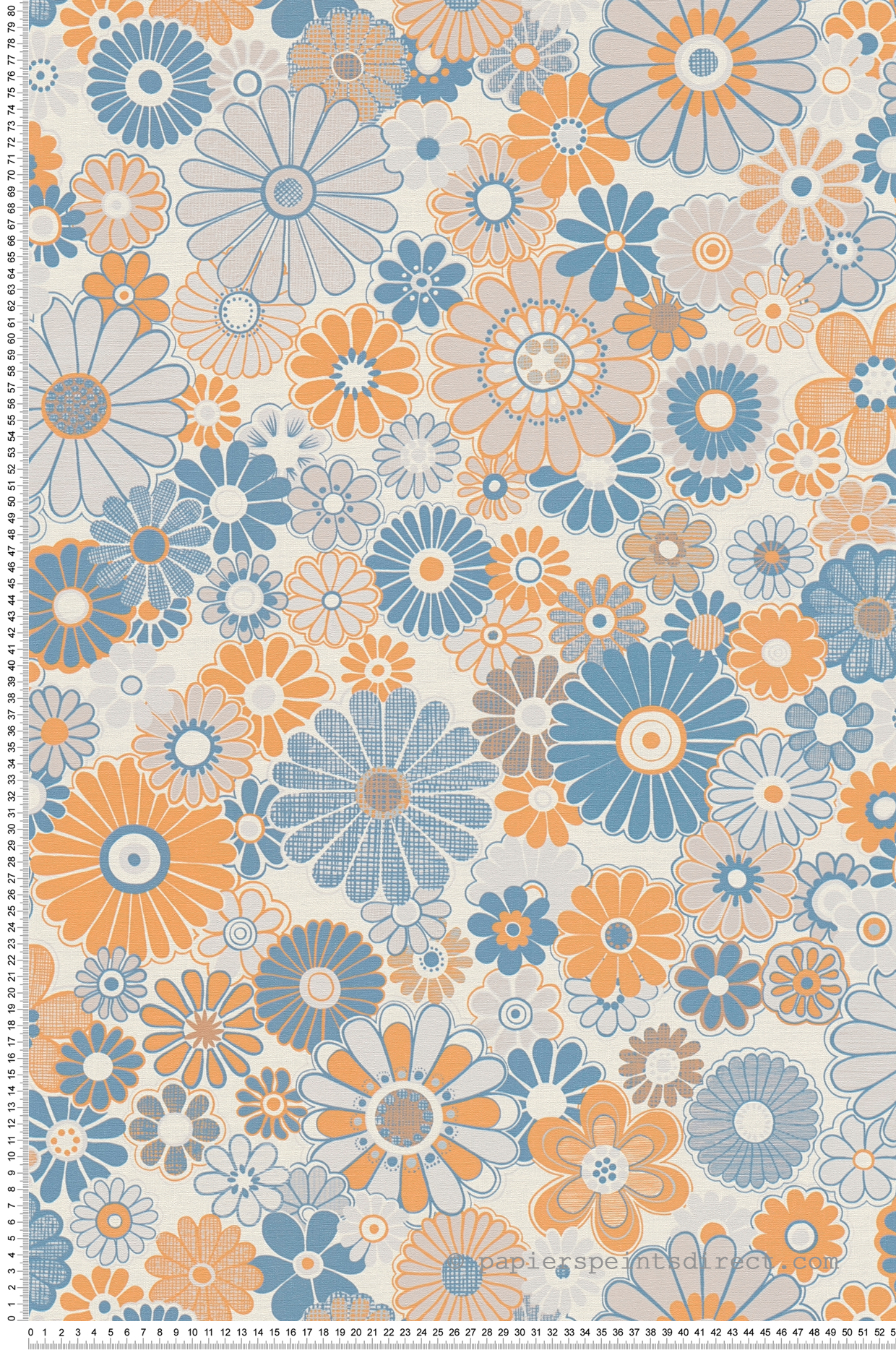 Papier peint Marguerite Vintage bleu orange gris - Retro Chic d'A.S. Création | Réf. AS-395352
