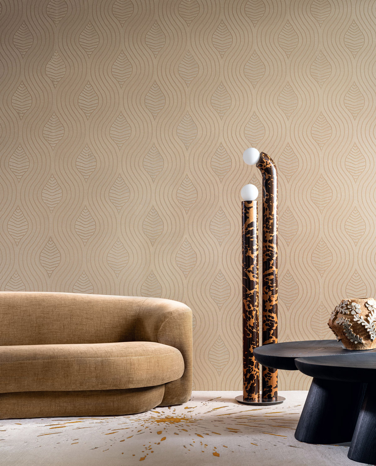 Papier peint Feuille Brodelia ficelle - Broderies de Casamance AMB2 | Réf. CAS-76993364