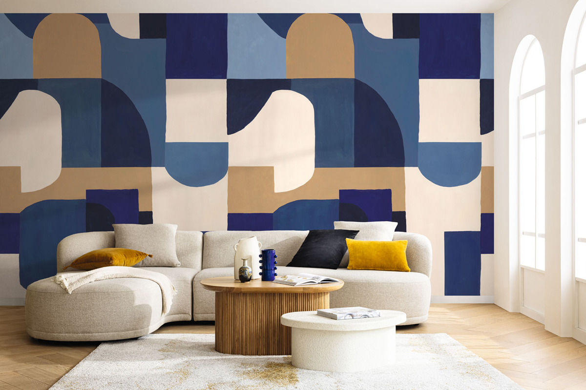 Papier peint Panoramique Géométrique Solena Bleu M - Blue Shades de Casélio | Réf. BLS107536201