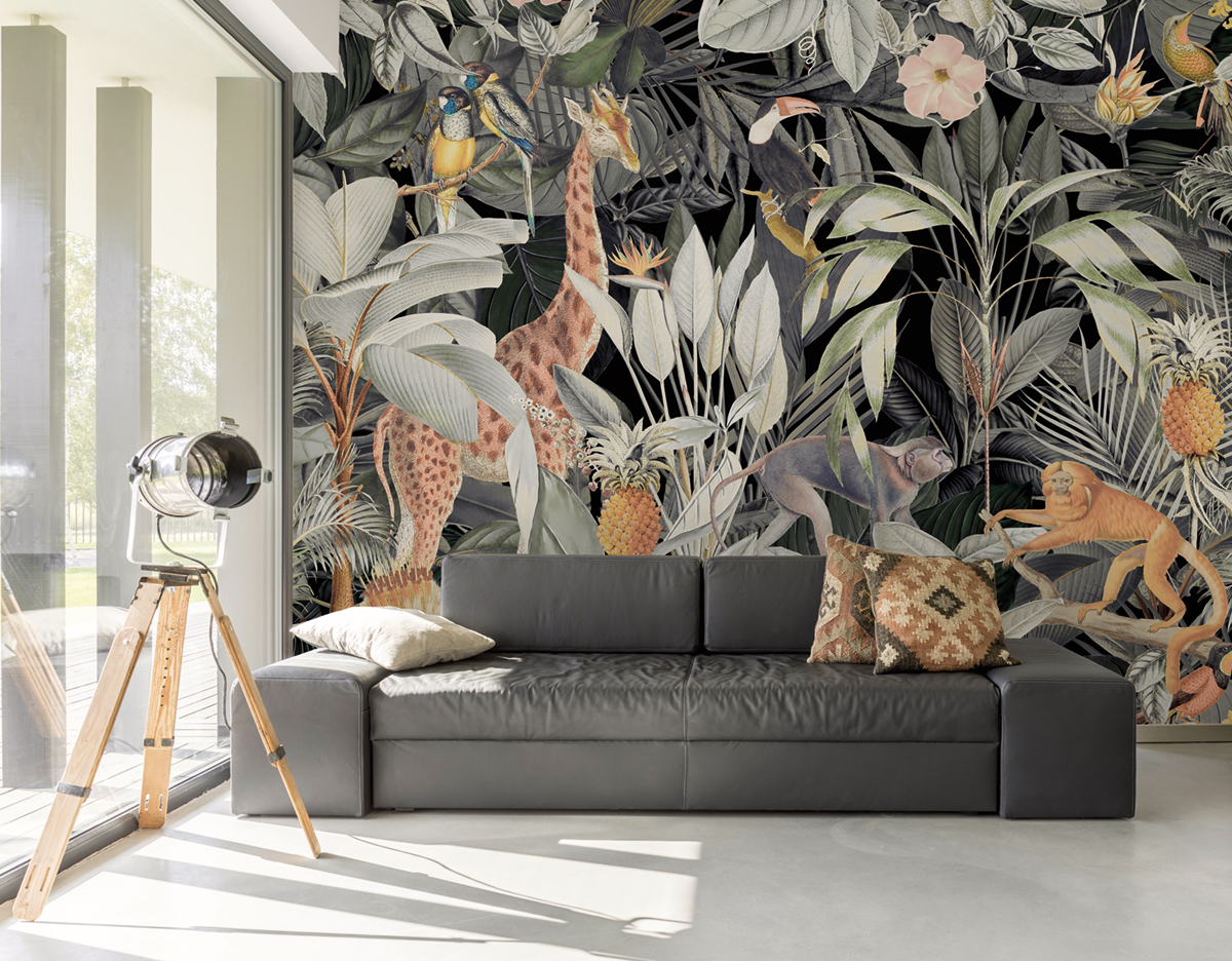 Papier peint panoramique Girafe & Singe Nostalgic Animals 1 - Référence DD119729 - Intissé 200g/m2 - Standard 400 x 270