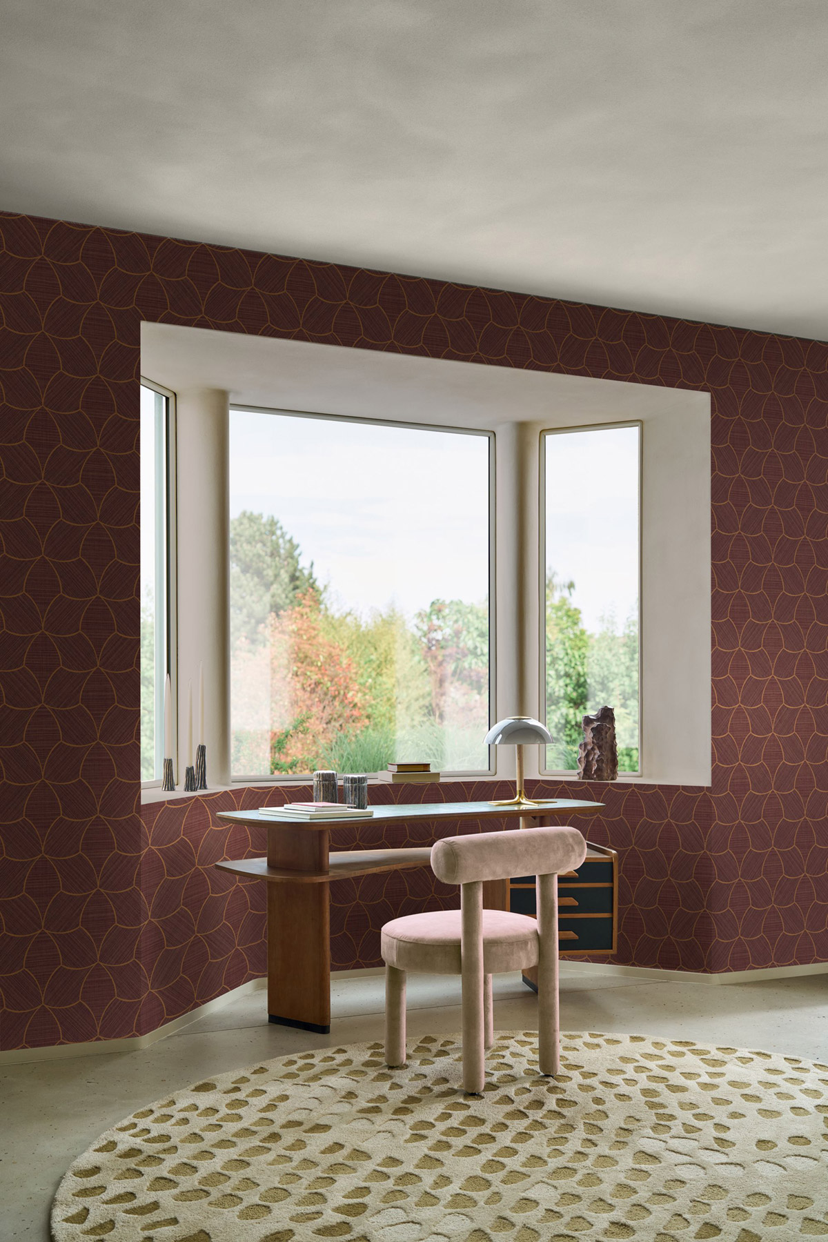 Papier peint Écailles Géométriques Tressana pourpre doré - Tressora de Casamance AMB1 | Réf. CAS-76943976