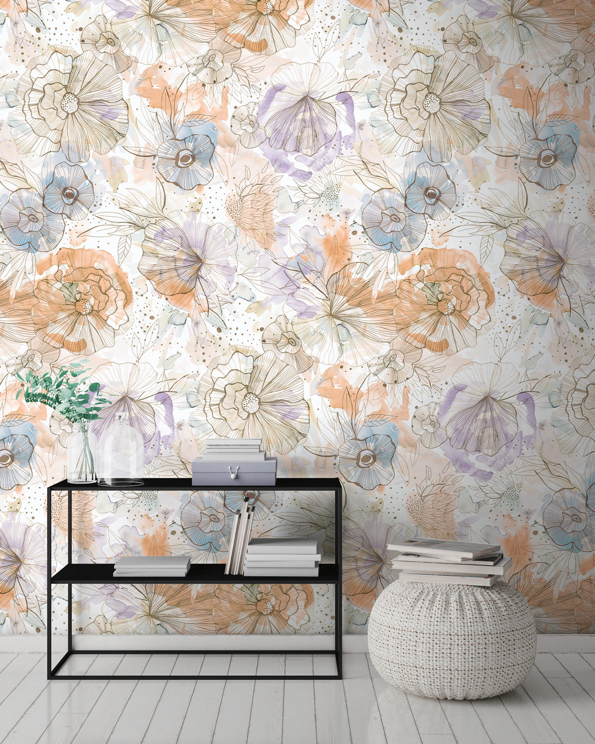 Papier peint panoramique Fleur Éclat Aquarelle multicouleurs orange - Aquarell Dreams d'A.S. Création AMB2 | Réf. AS-396942