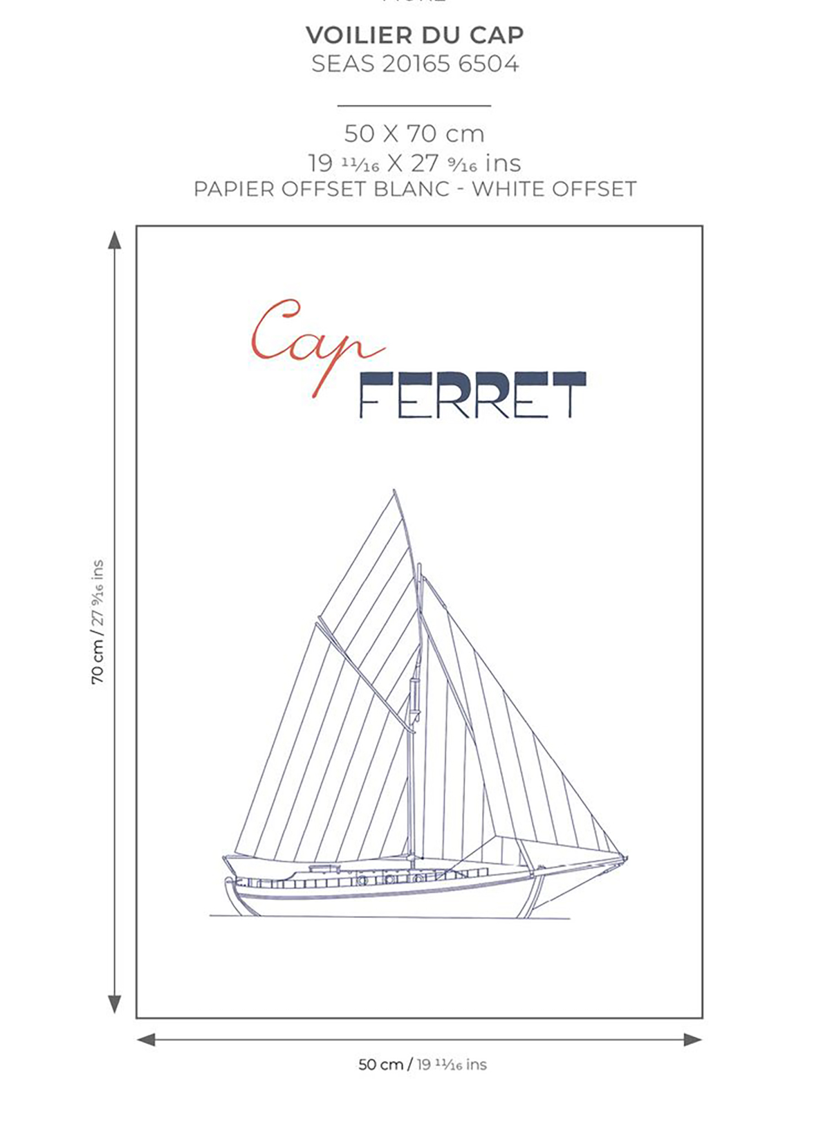 Affiche Voilier du Cap Ferret 50x70 bleu marine - Seaside de Casadéco AMB7 | Réf. SEAS201656504