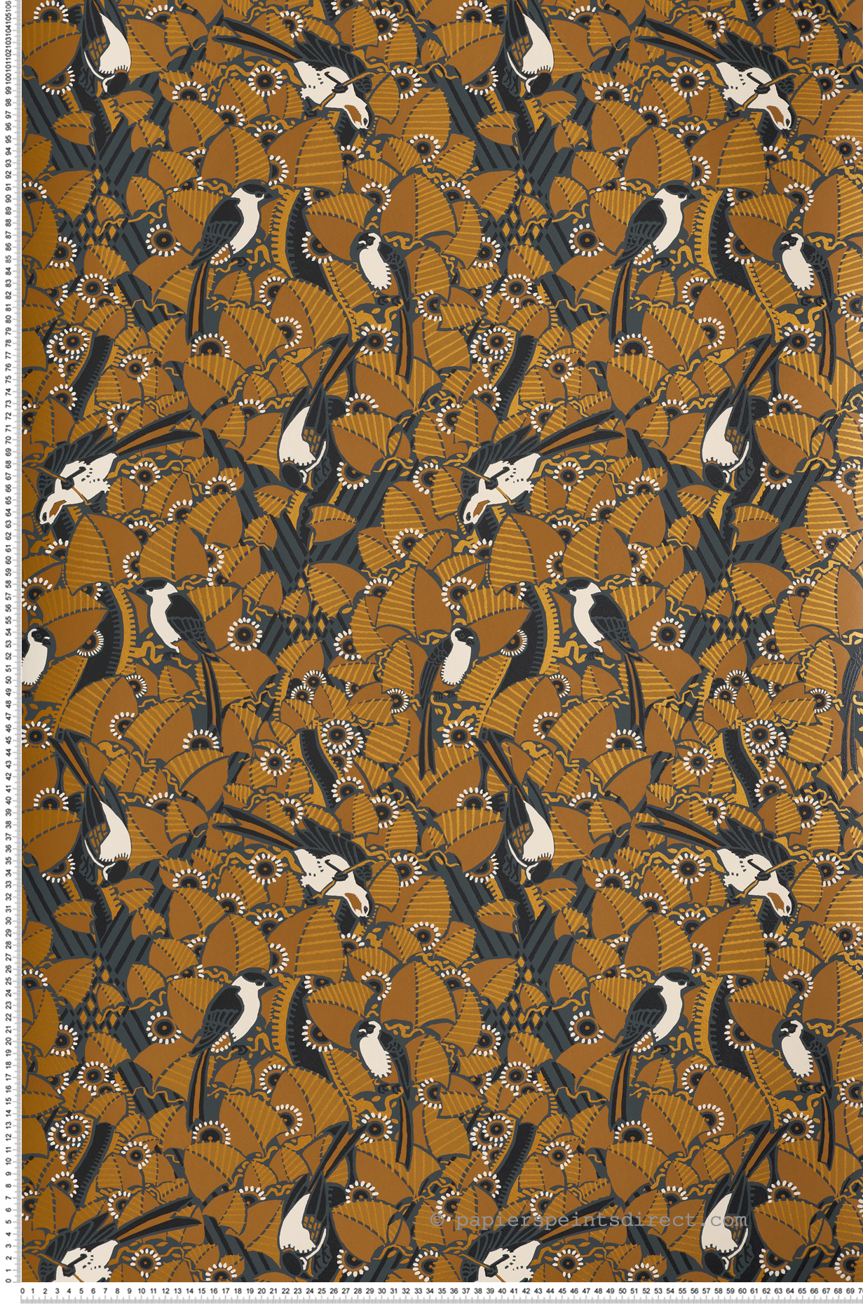 Papier peint Oiseau Majoliques anthracite doré - Printemps Viennois de Casamance | Réf. CAS-74782774