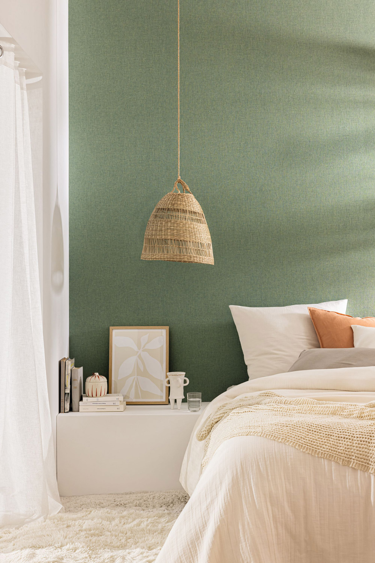 Papier peint Faux Uni Tissage vert bleu - Art of Botany de Casélio | Réf. AOB103227660