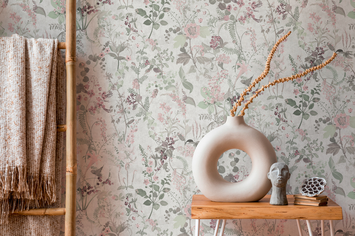 Papier peint Nature Botanic vert d'eau rose - The BOS d'A.S. Création | Réf. AS-388251